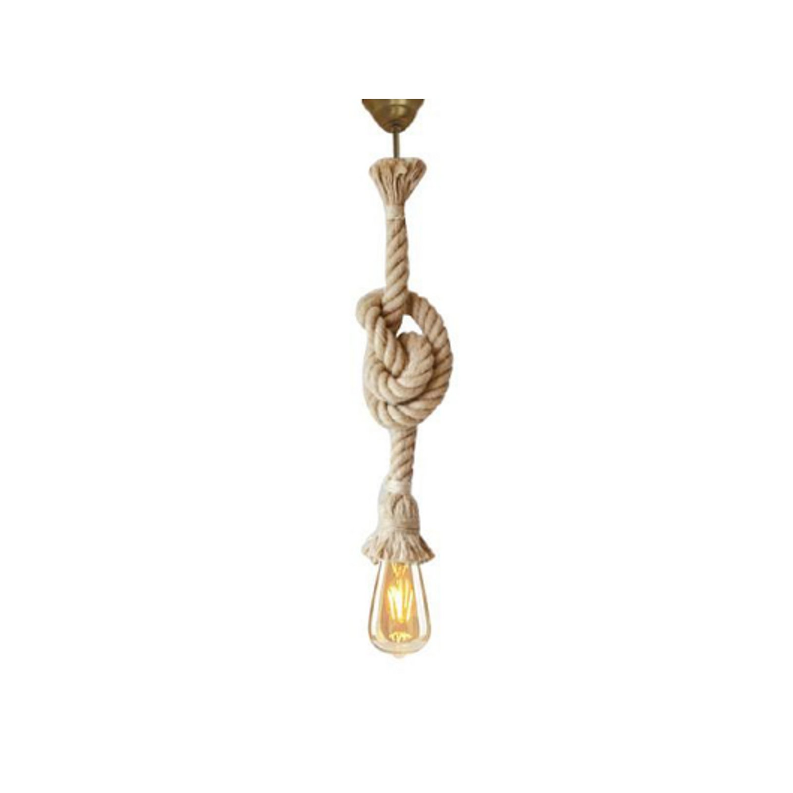 Hängelampe AYD, beige, Seil, Höhe 70 cm, E27, handgefertigt