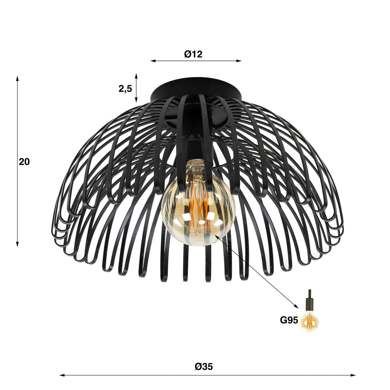 Zijlstra Twisted plafonieră 1 bec Ø 35 cm - Hol - antracit - Metal