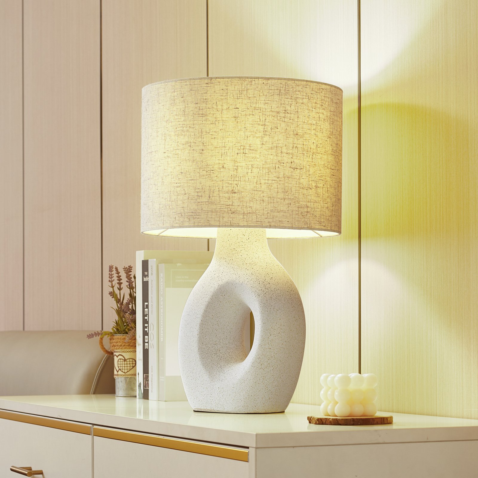 Lindby table lamp Thalassia, white, Ø 30 cm, ceramic