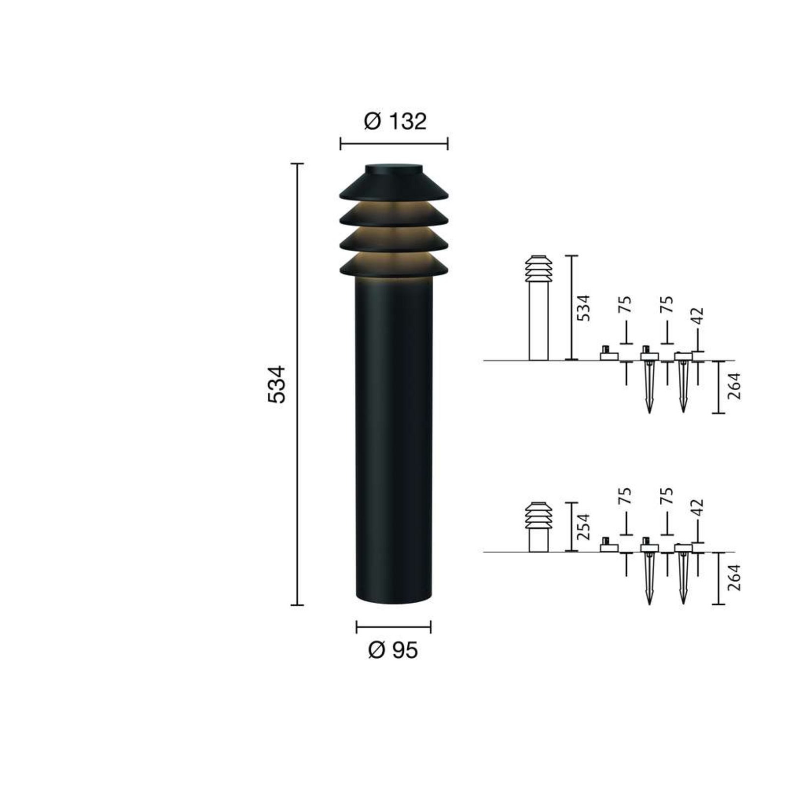 Bysted Garden Lampă de Grădină Long LED 2700K w/Base Black - Louis Poulsen