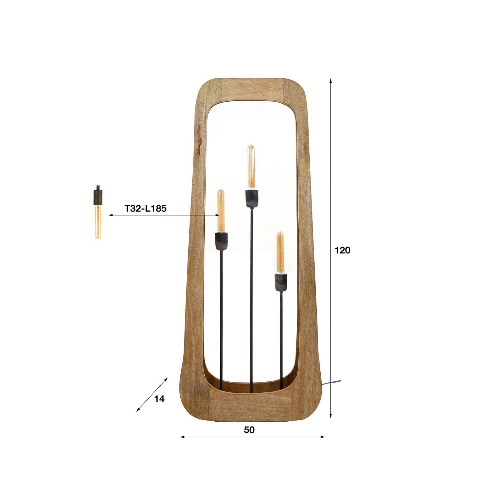 Lampa stojąca Woodframe, 3-punktowa, drewno mango, naturalny