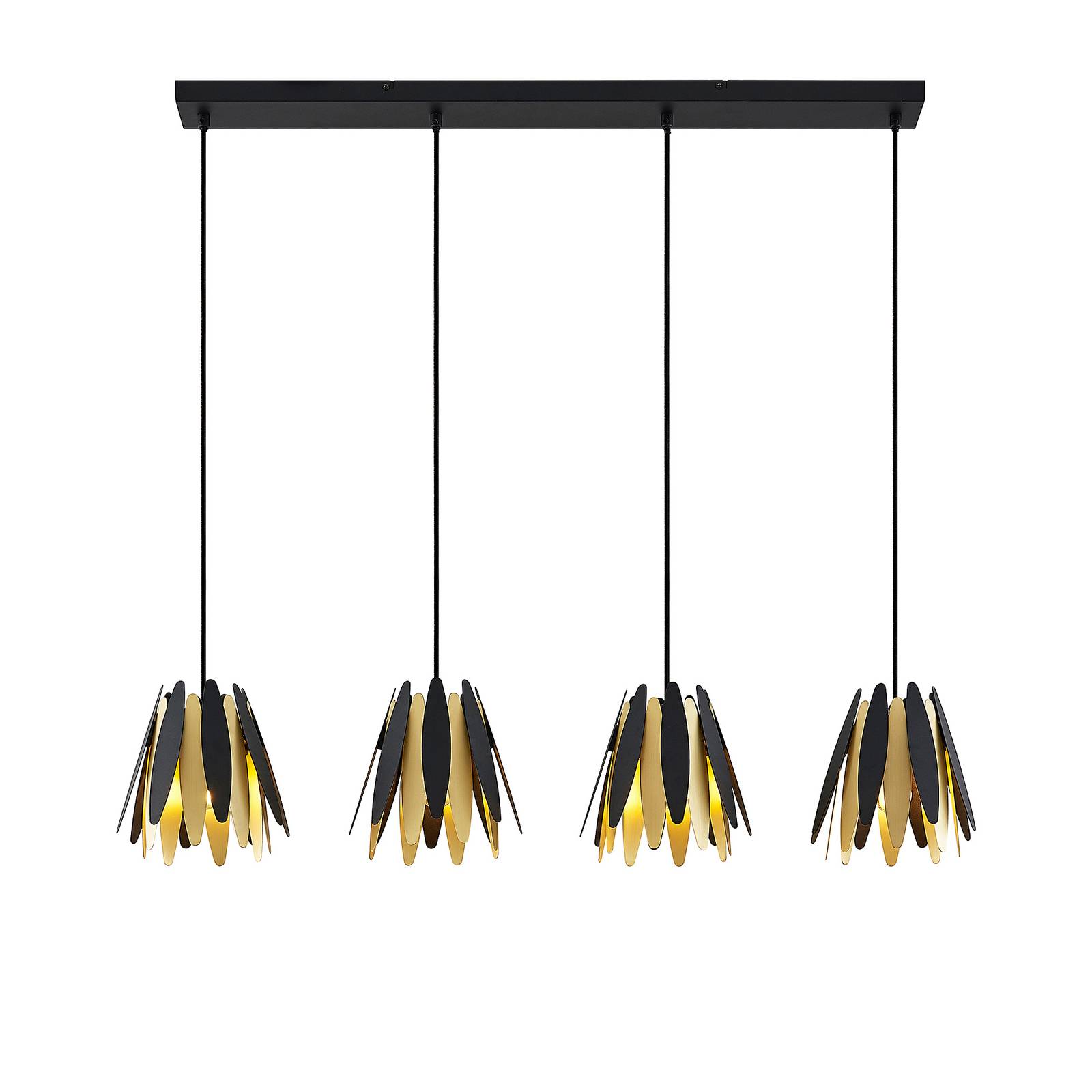 Lucande Lounit colgante, negro-dorado, 4 luces, para salón / comedor, metal, plástico, E14, 40 W, longitud: 104 cm, anchura: 20 cm