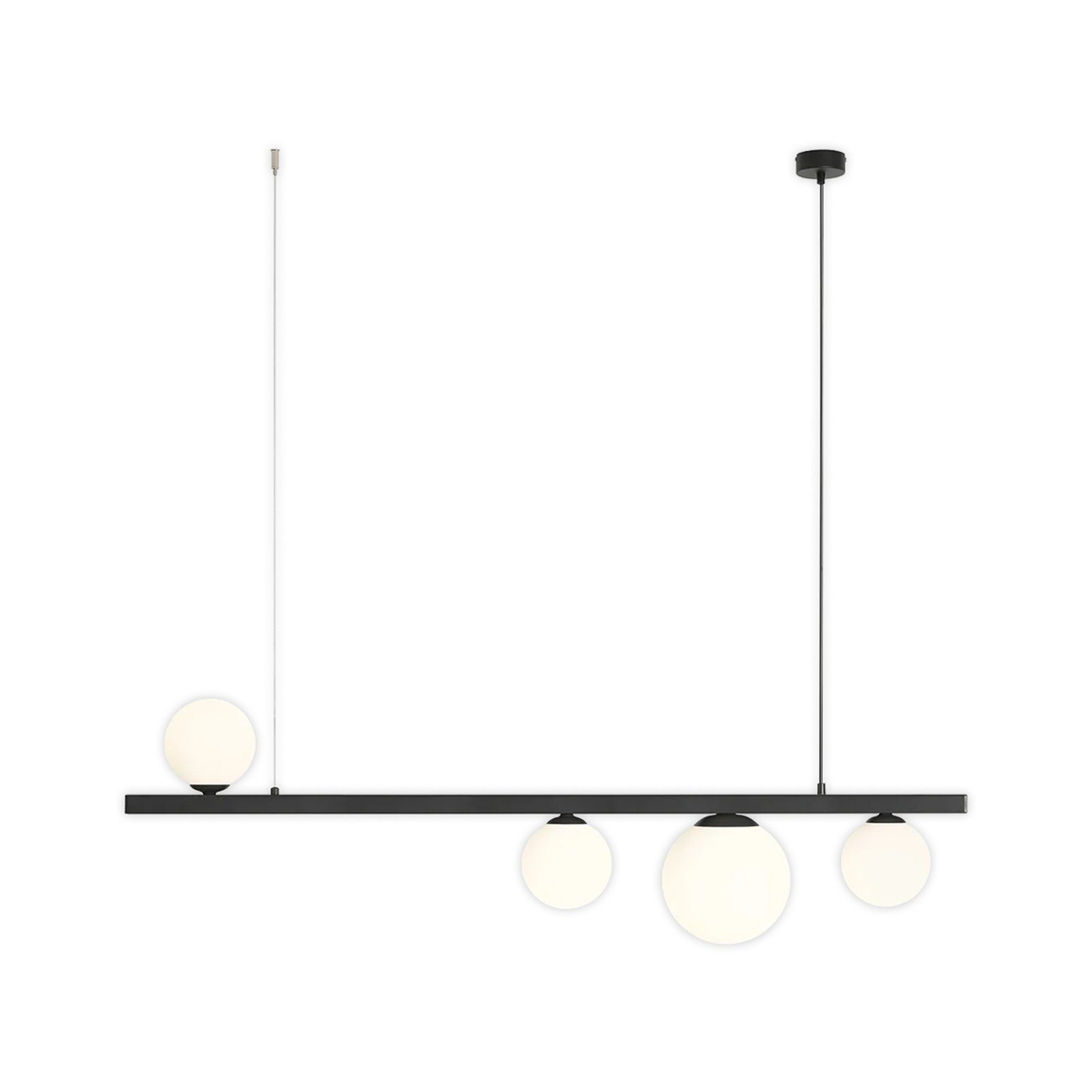 Suspension Garda 4, poutre, métal, verre, noir, 4 lampes