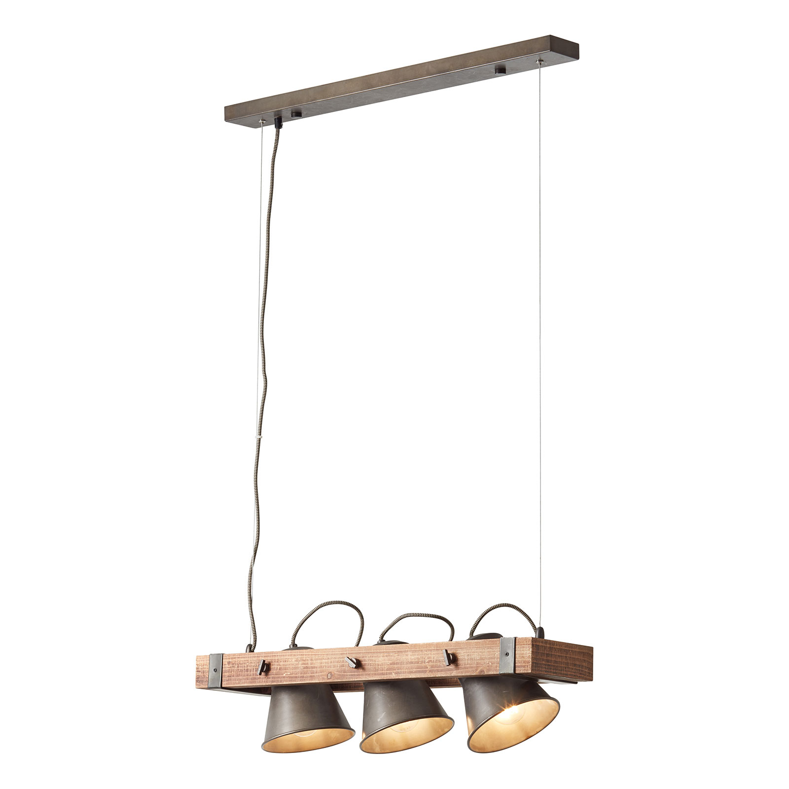 Hanglamp Plow 3-lamps, zwart/hout donker