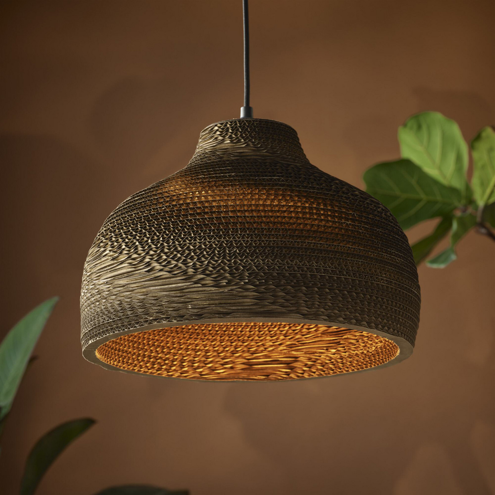 Lampa suspendată OSRAM HAT maro Ø 36 cm carton ondulat E27 - Camera de zi / sufragerie - Hârtie / Carton