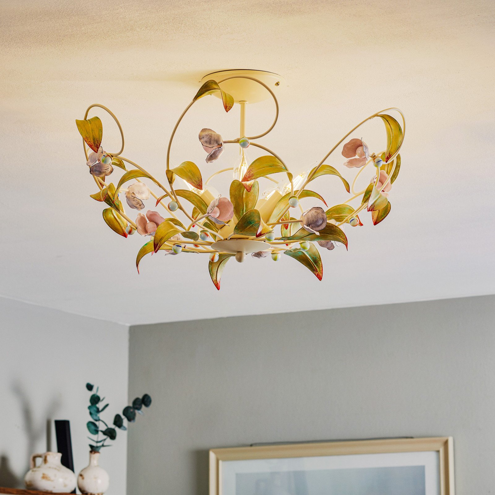 Luminex Plafonieră Rose ca candelabru cu 5 becuri - Camera de zi / sufragerie - Florentin - colorat alb - Metal