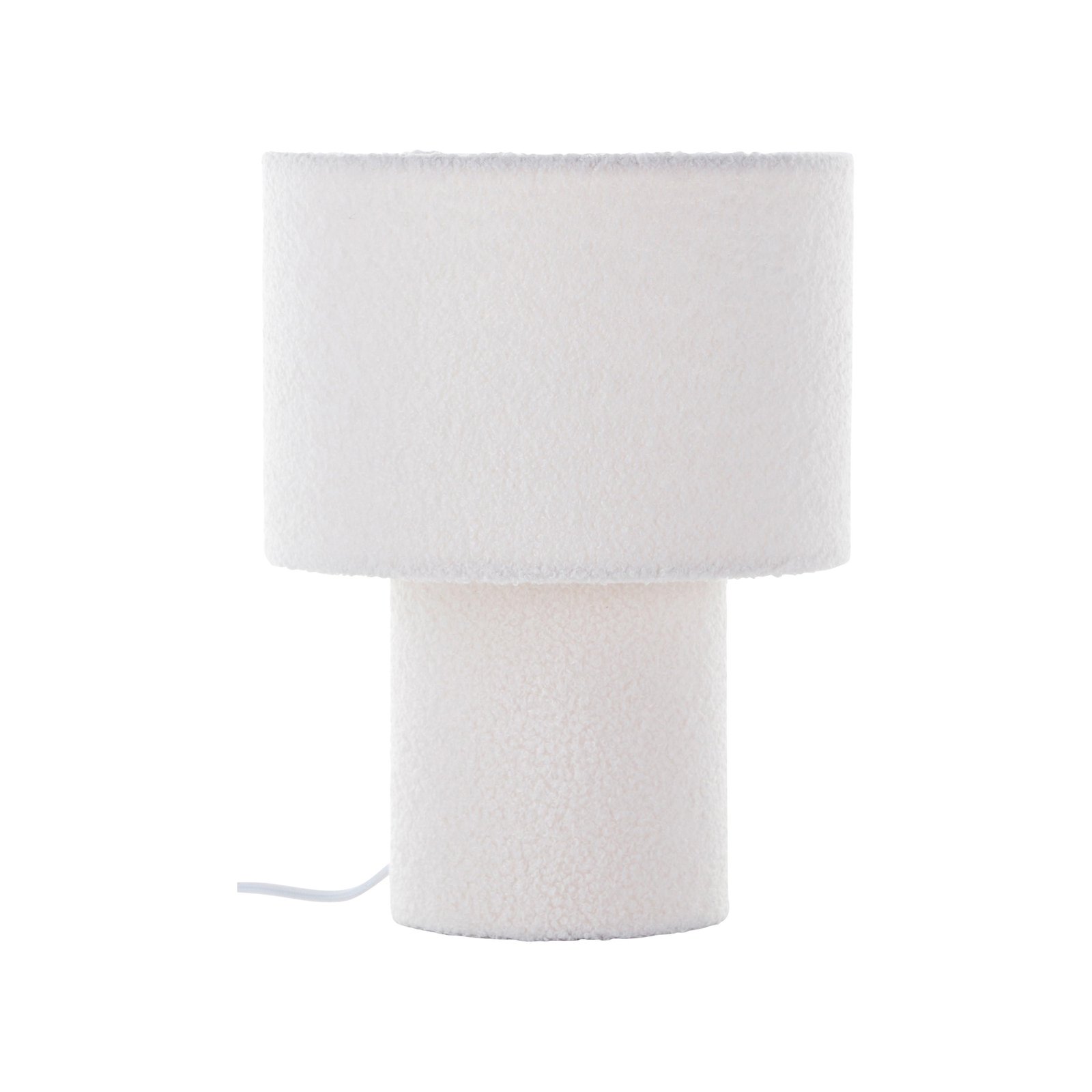Lámpara de mesa Teddy, blanca, altura 30 cm, tela/metal
