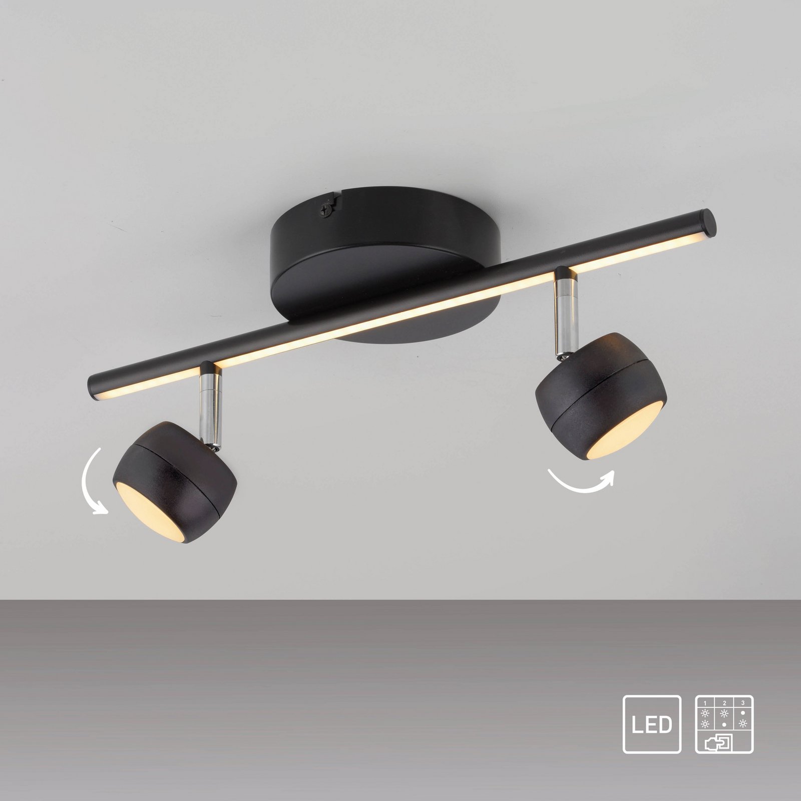 JUST LIGHT. LED-kattospotti Jarik, 2-osainen, musta, 3 000 K