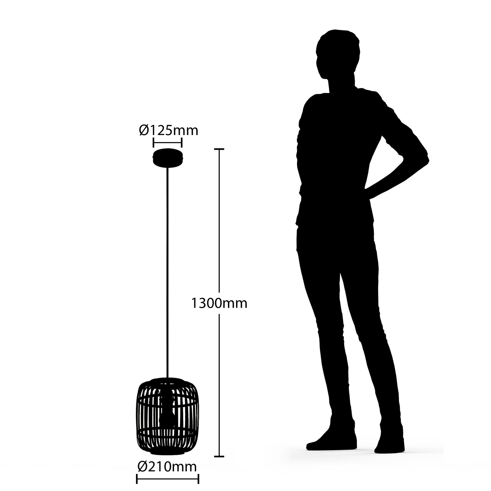 Závesné svietidlo Lindby Canyana, čierne, ratan, Ø 22 cm