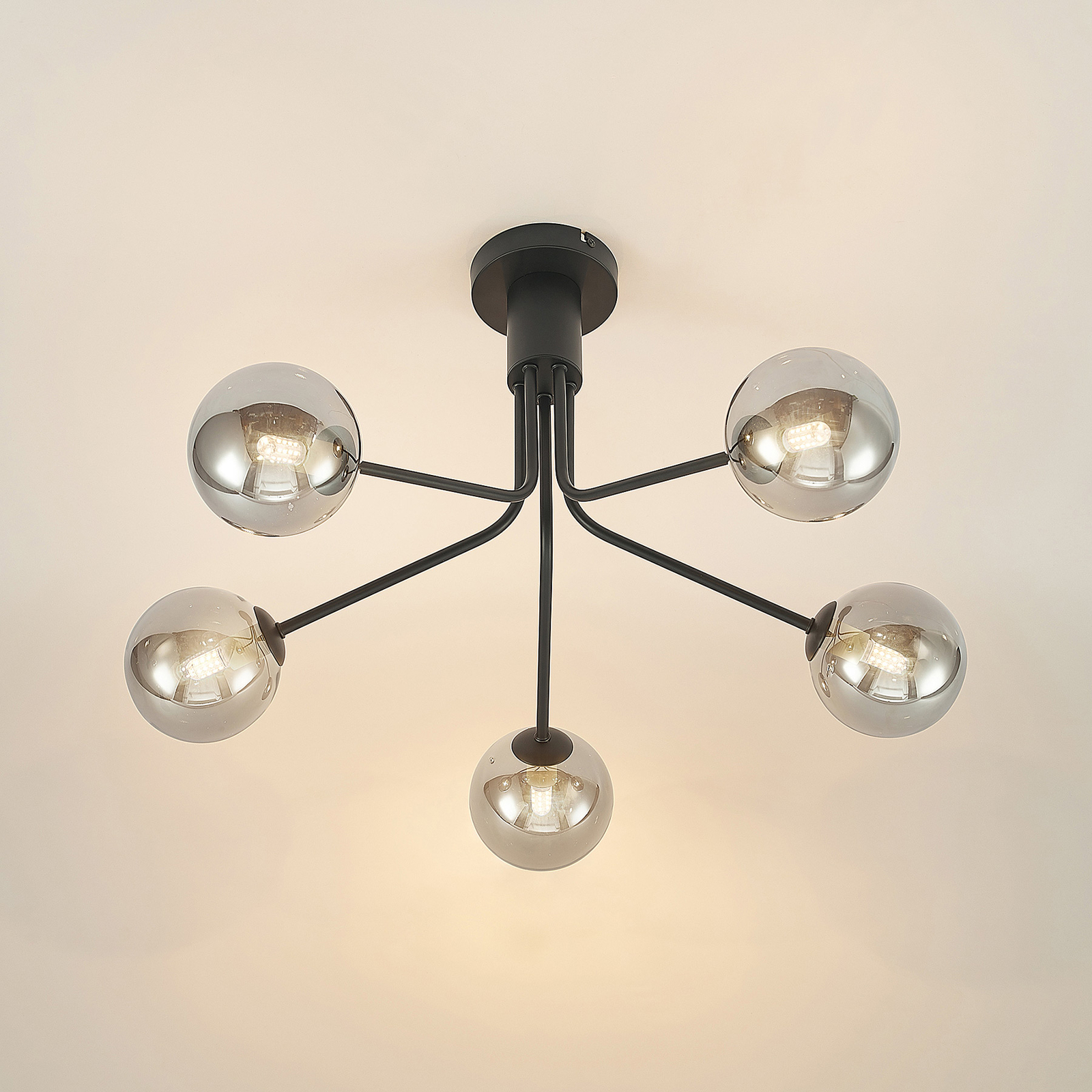 Lucande Wynona plafondlamp, 5-lamps, zwart