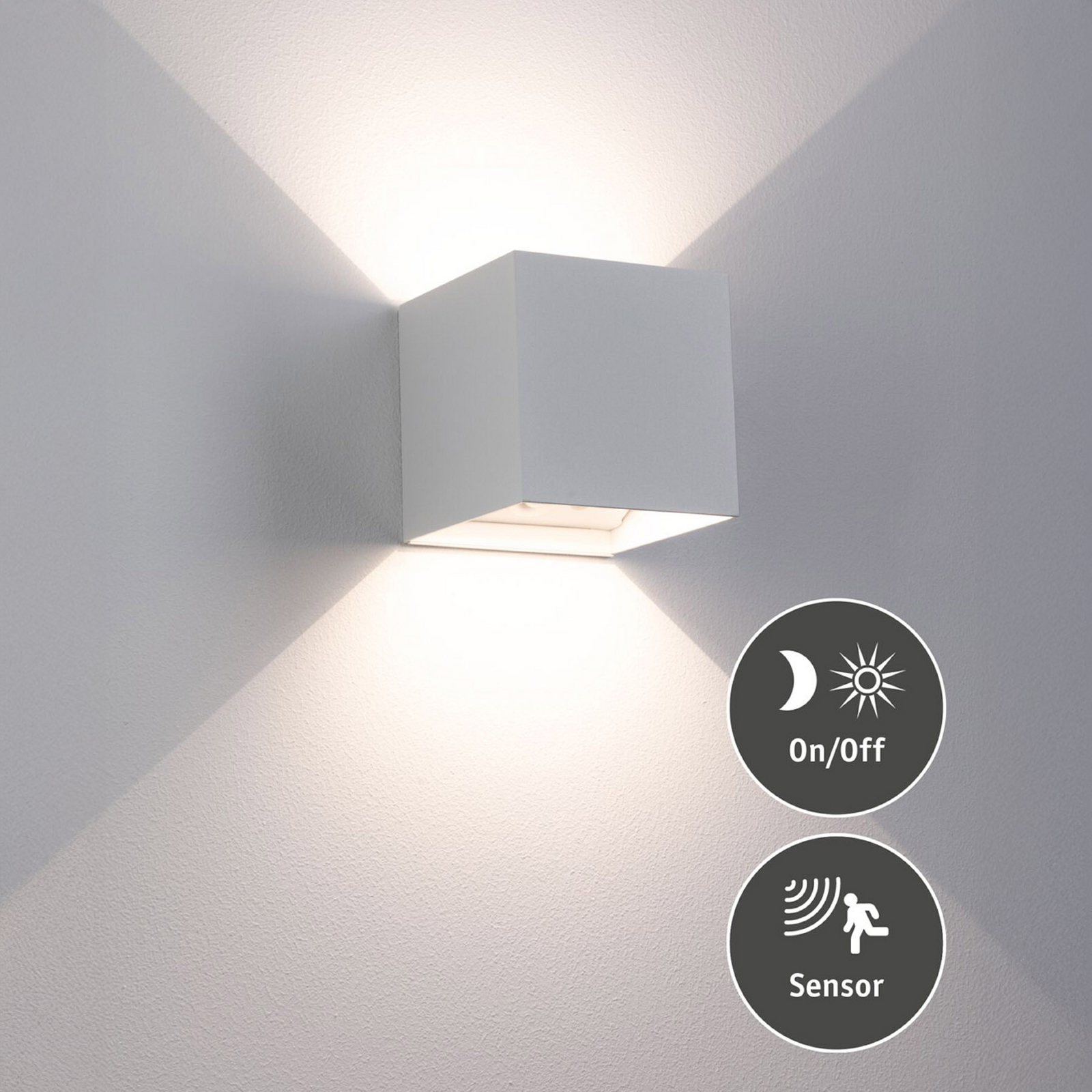 Paulmann Akku-Außenwandleuchte Nyara, weiß 10 cm Sensor IP44 Paulmann Akku-Außenwandleuchte Nyara, weiß 10 cm Sensor IP44