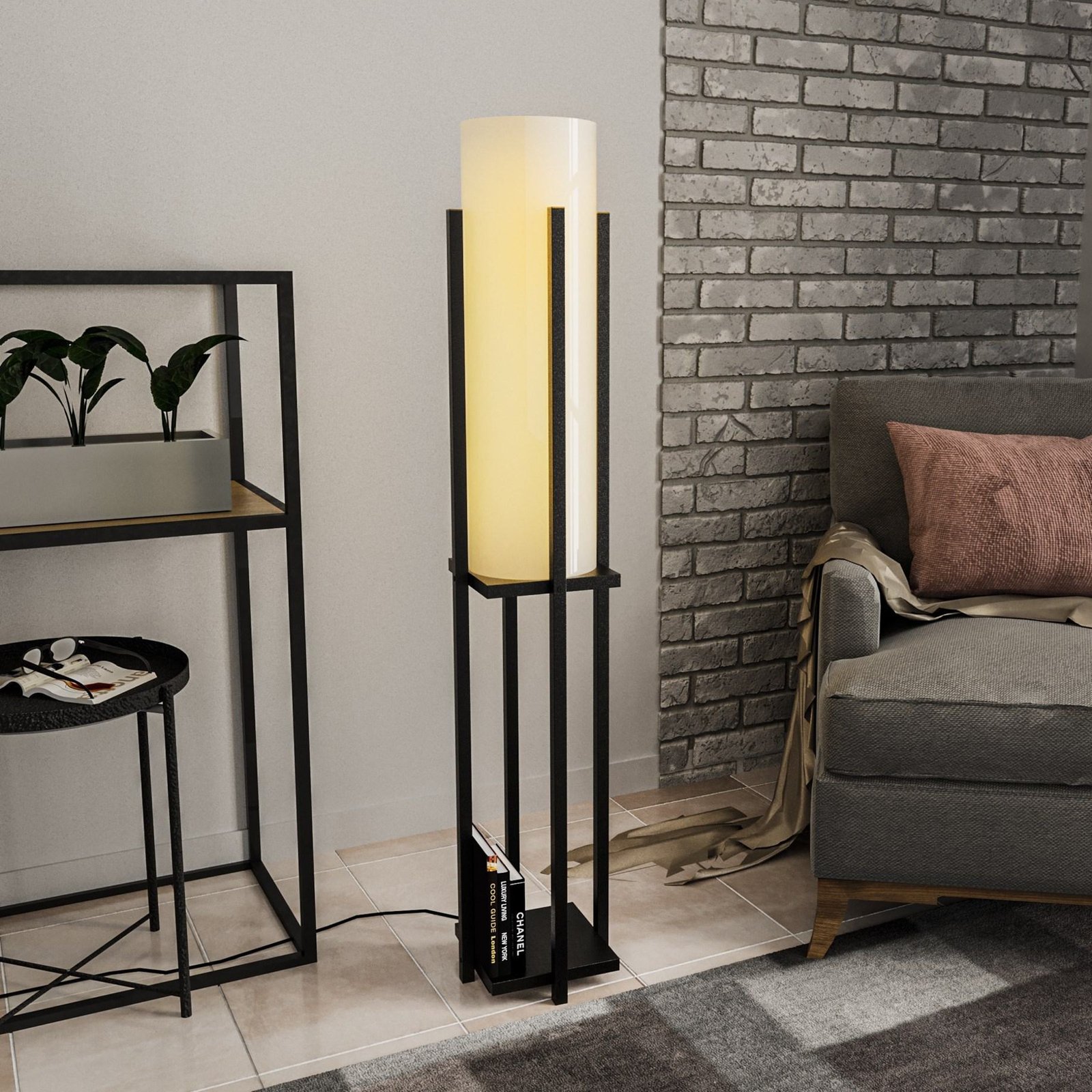 Floor lamp 8125, black/white, metal/canvas, height 130 cm