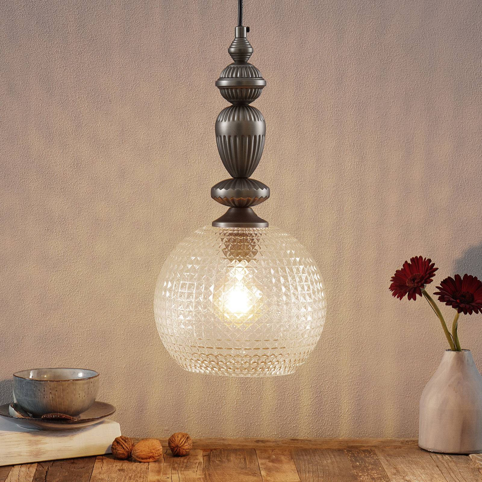 Viokef Talisa – pendellampa med dekorativ glasskärm