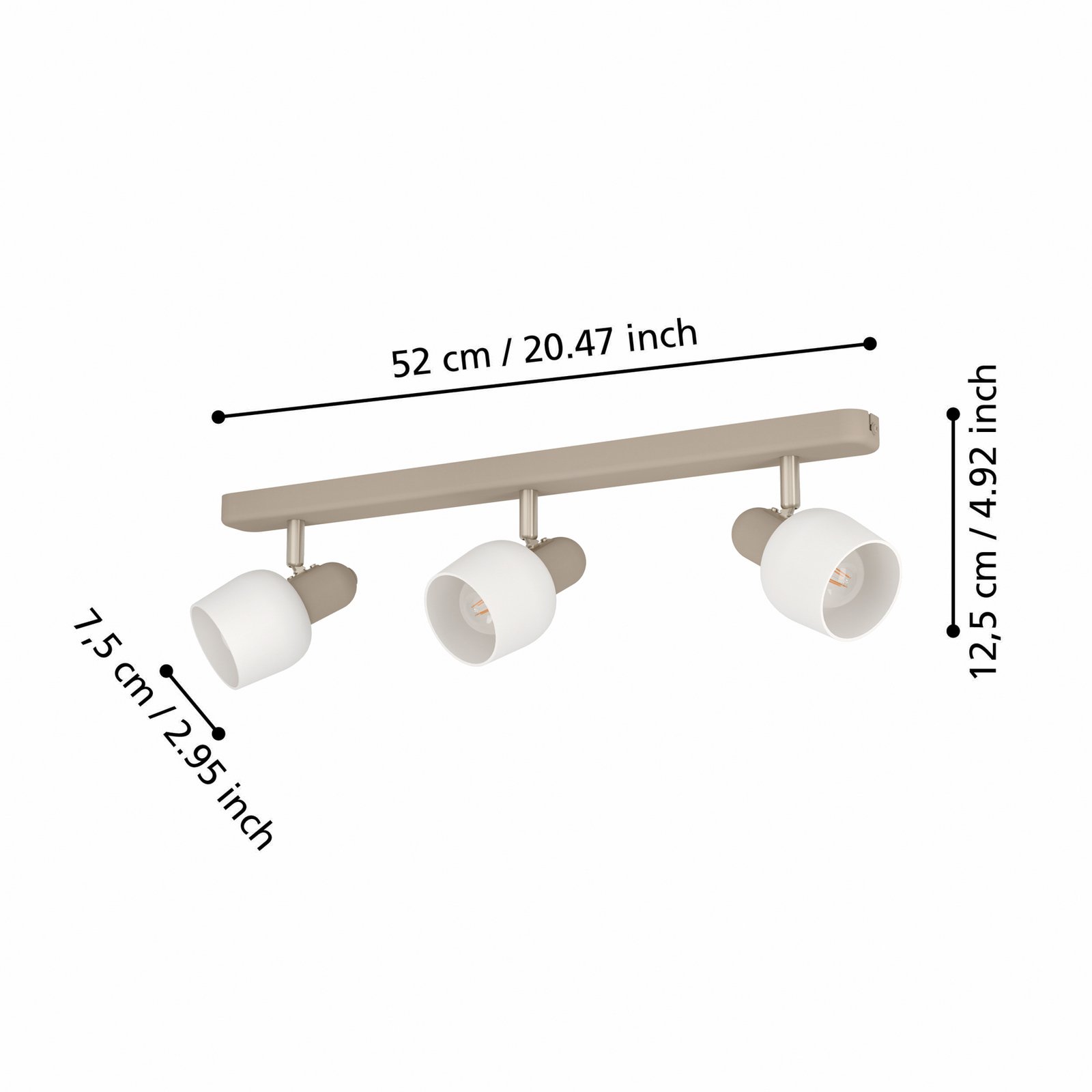Reflektor sufitowy Corato, piaskowy/nikiel/opal, 3-punktowy.