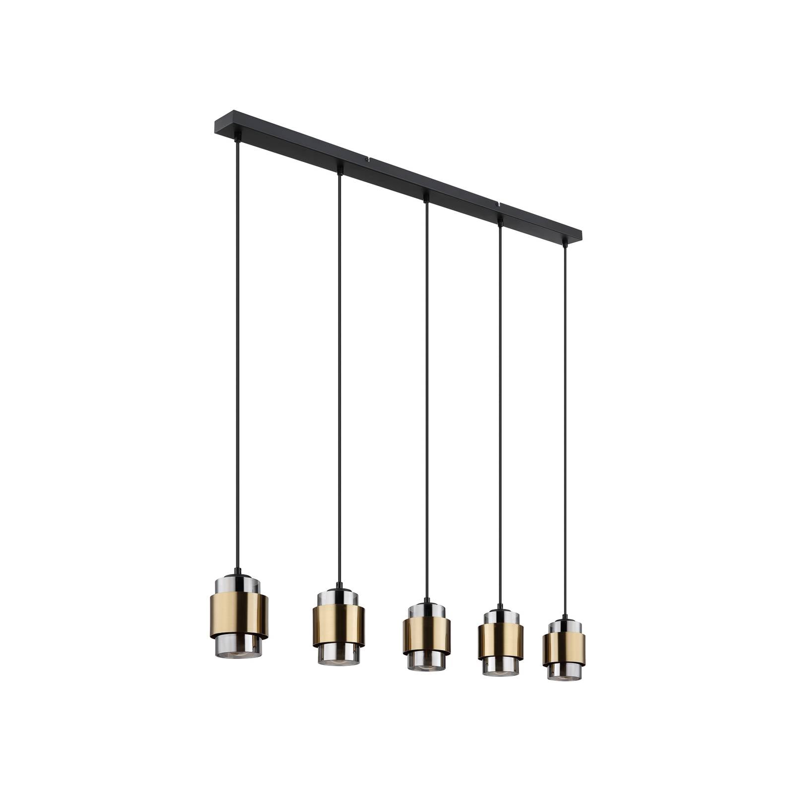 Hängelampe Milley, Länge 105 cm, messingfarben, 5-flg.