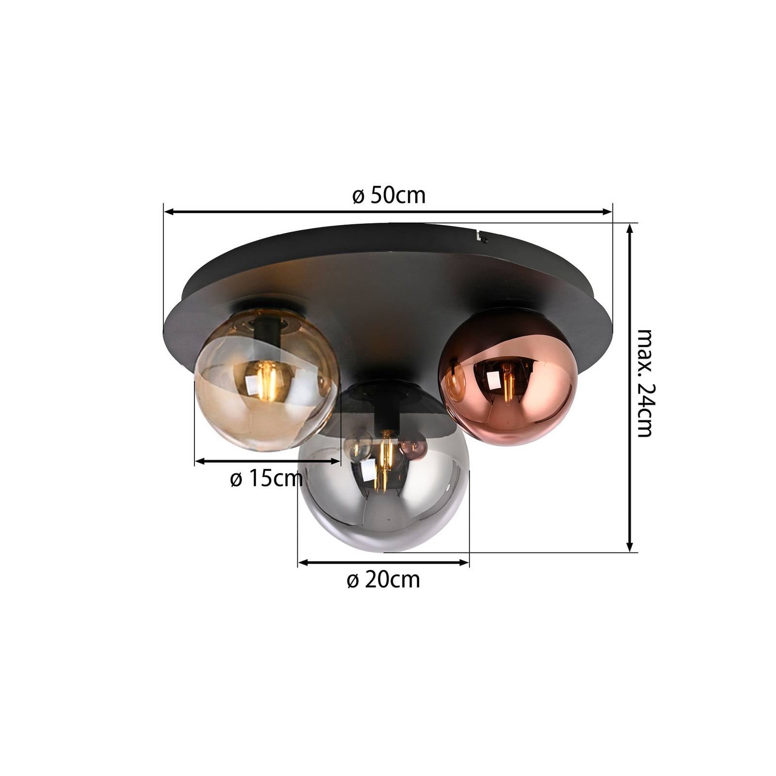 Lampa sufitowa Shiny, 3-punktowa, okrągła, multicolor, szklana, E14
