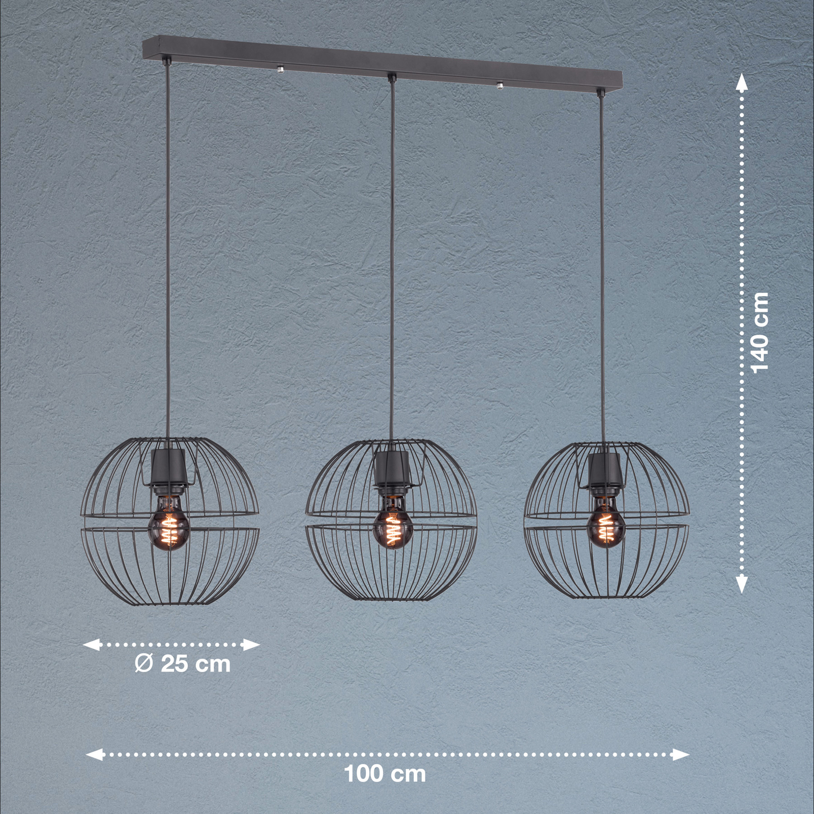 Hanglamp Drops met metalen kap, 3-lamps
