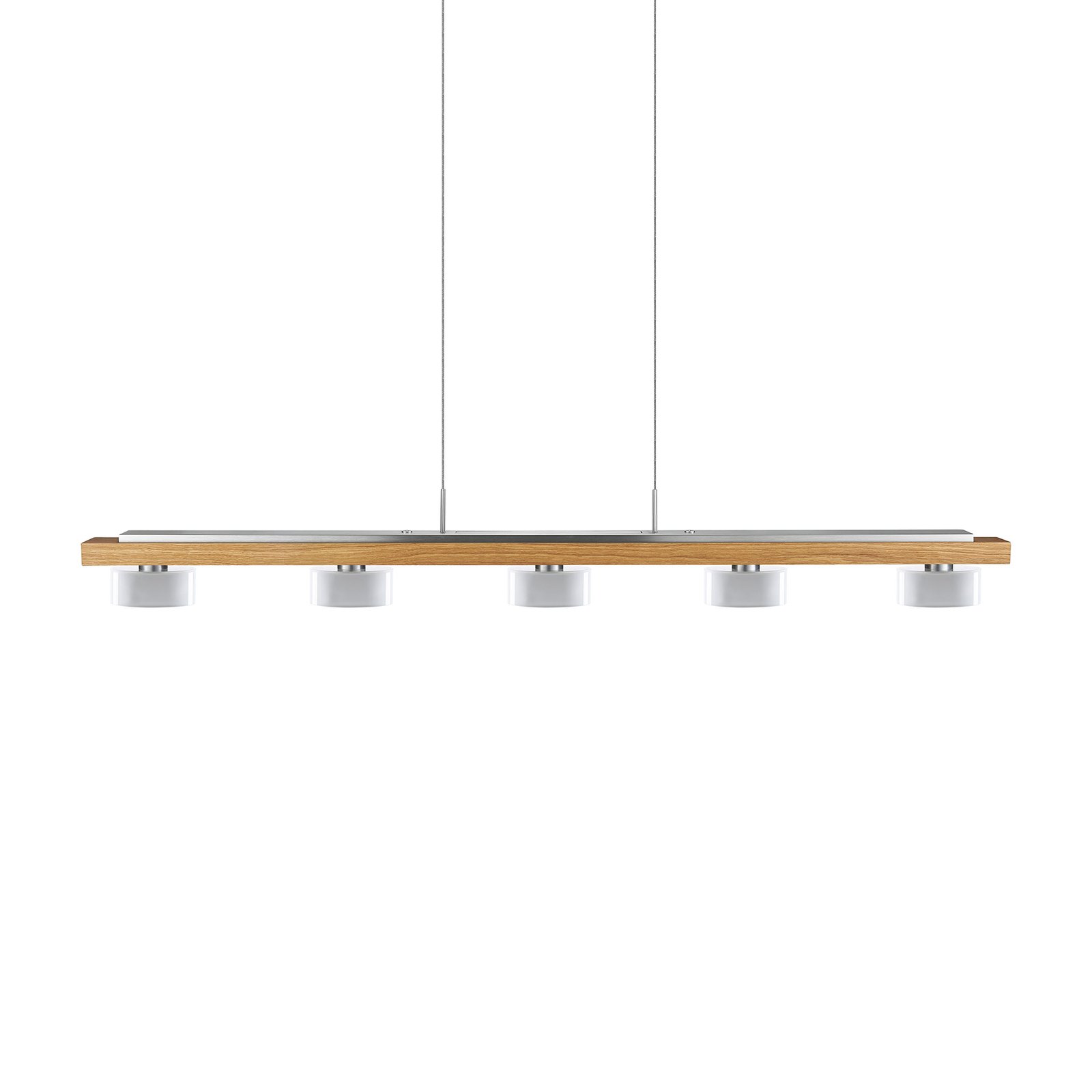 Lampada LED a sospensione Estelle, rovere oliato, a 6 luci