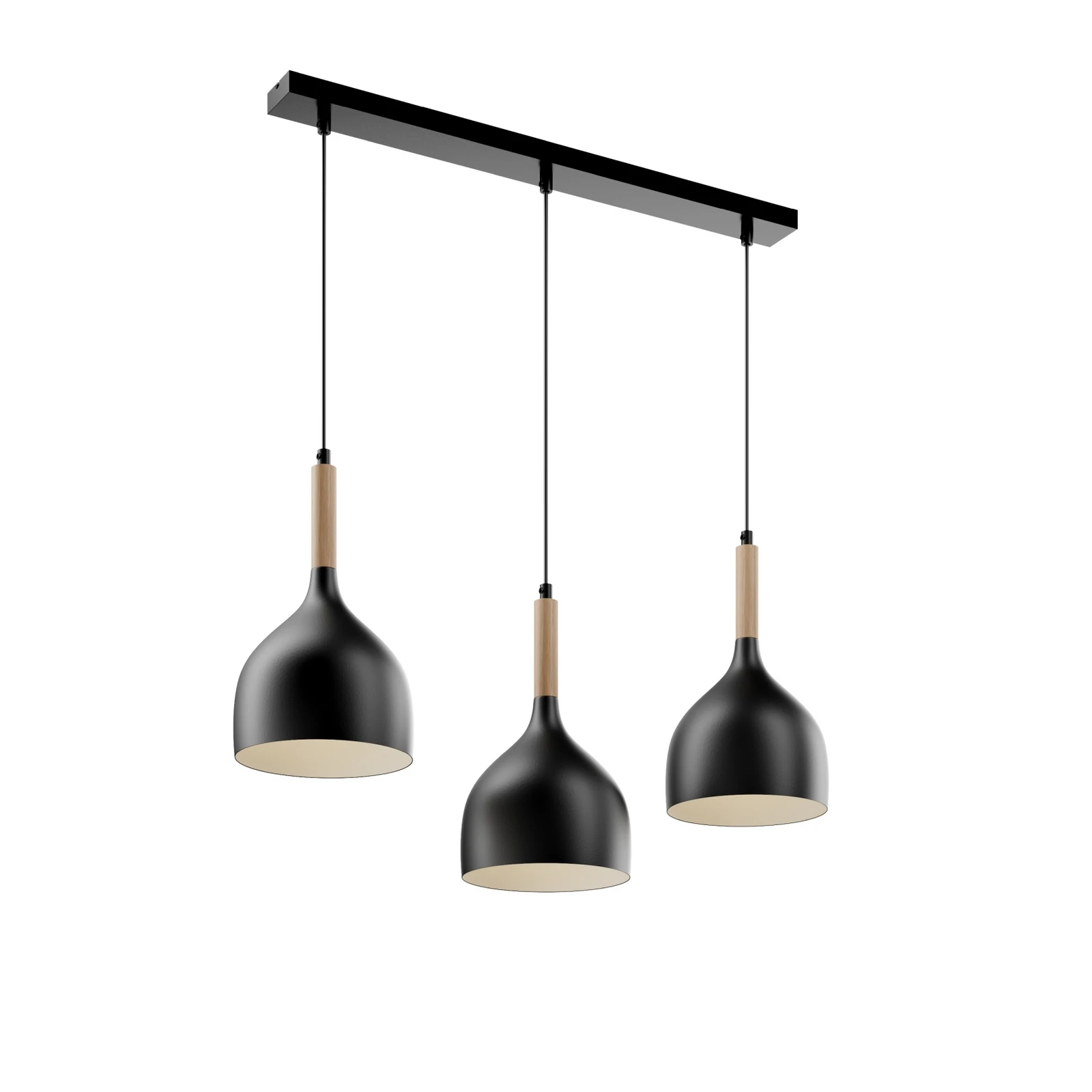 Hanglamp Noak 3-lichts lang zwart/hout naturel
