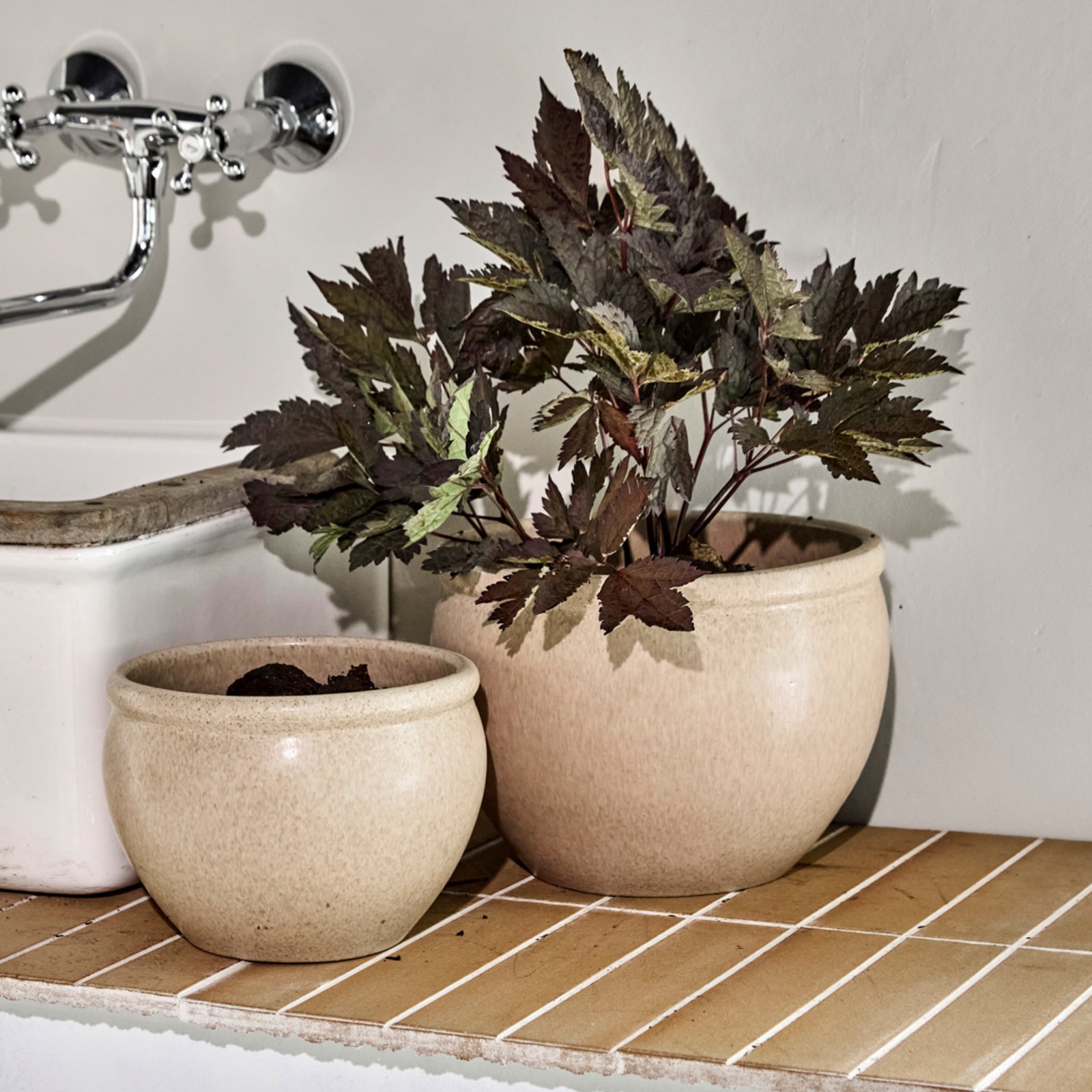 HDVale Flower Pot, Beige, Stoneware, Set of 2 - House Doctor