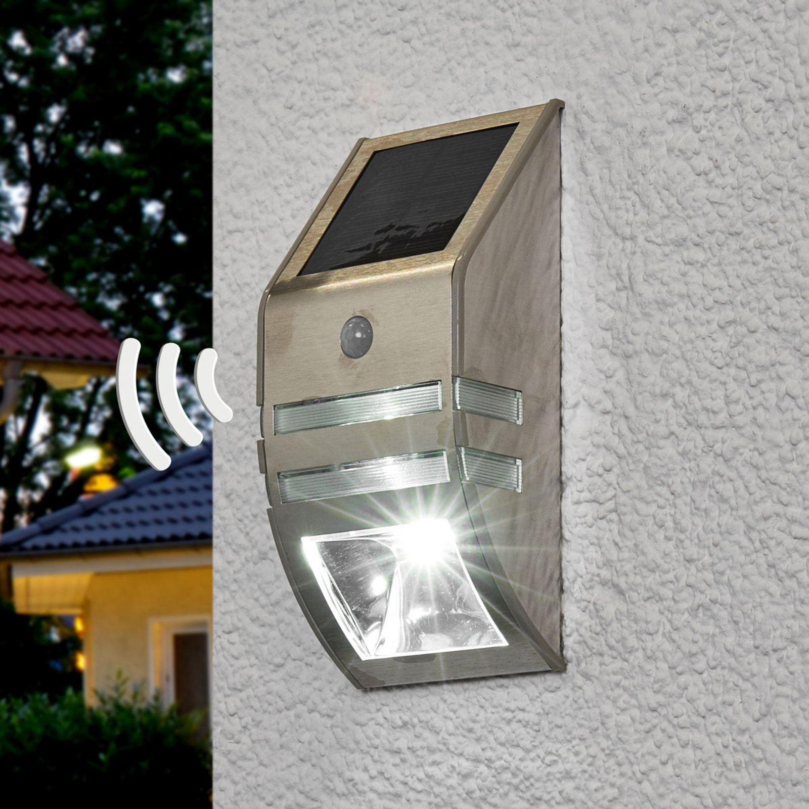 Brenenstuhl Sol WL-2007 LED solar wall light with MD, stainless steel, 0.07 W, energy efficiency: A+, W: 6.3 cm, H: 18 cm