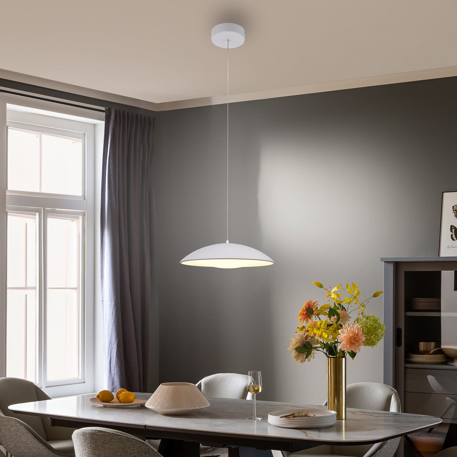 Lámpara colgante LED LENTE, blanca, Ø 40 cm, metal, Switchdim