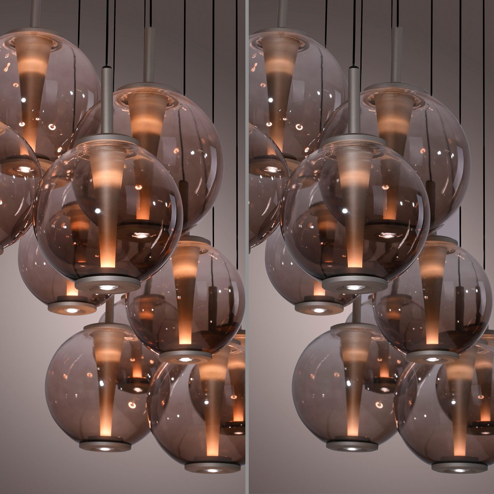 Lampa wisząca LED PURE E-Infinity brąz/bursztyn, 198 cm, 10-punktowa