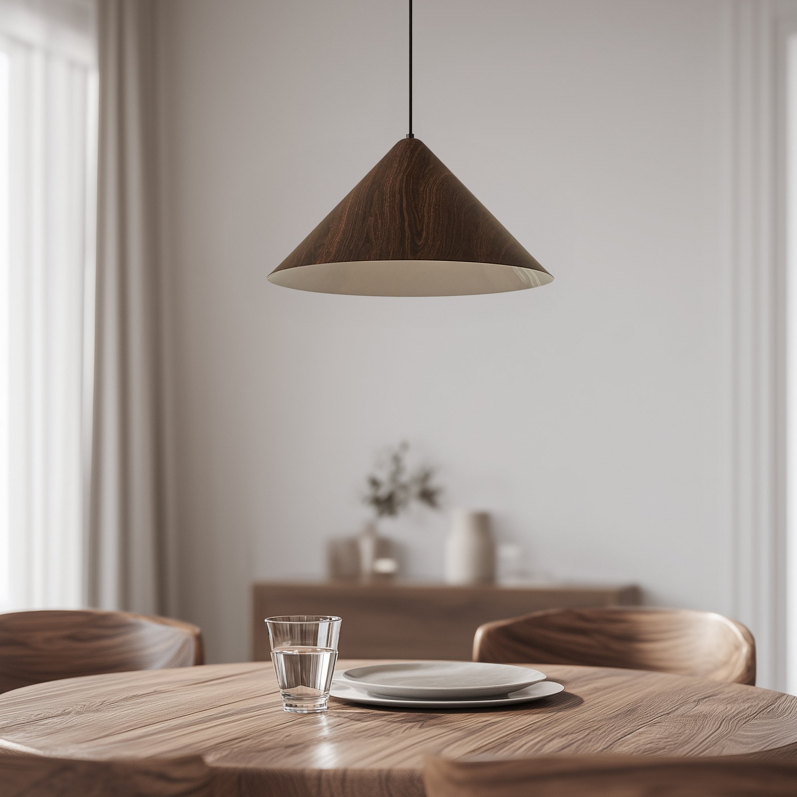 Lindby Clarine pendant light, walnut, Ø 50 cm, metal