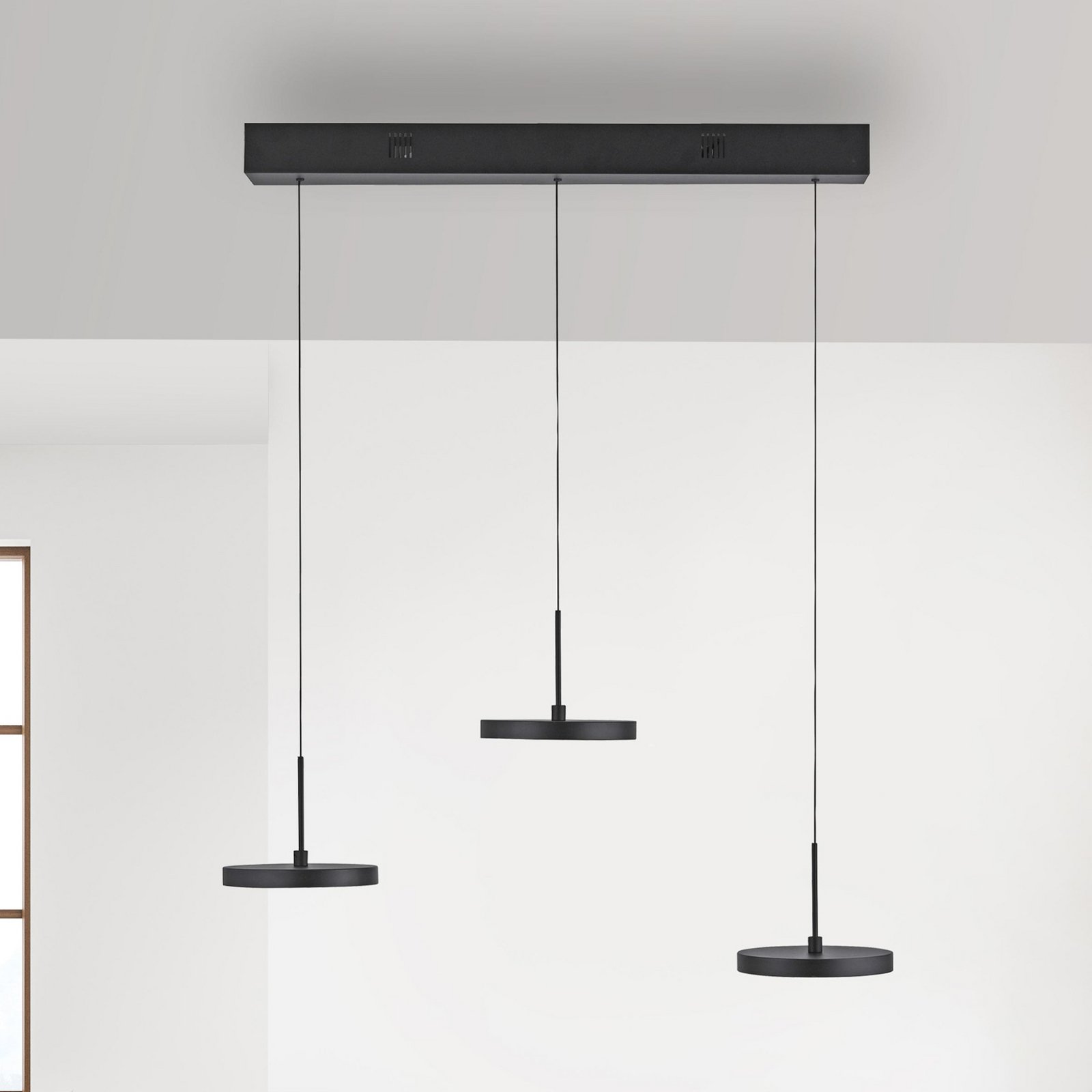 JUST LIGHT. LED-Hängeleuchte Plata, schwarz, 3-fl., 3.000 K