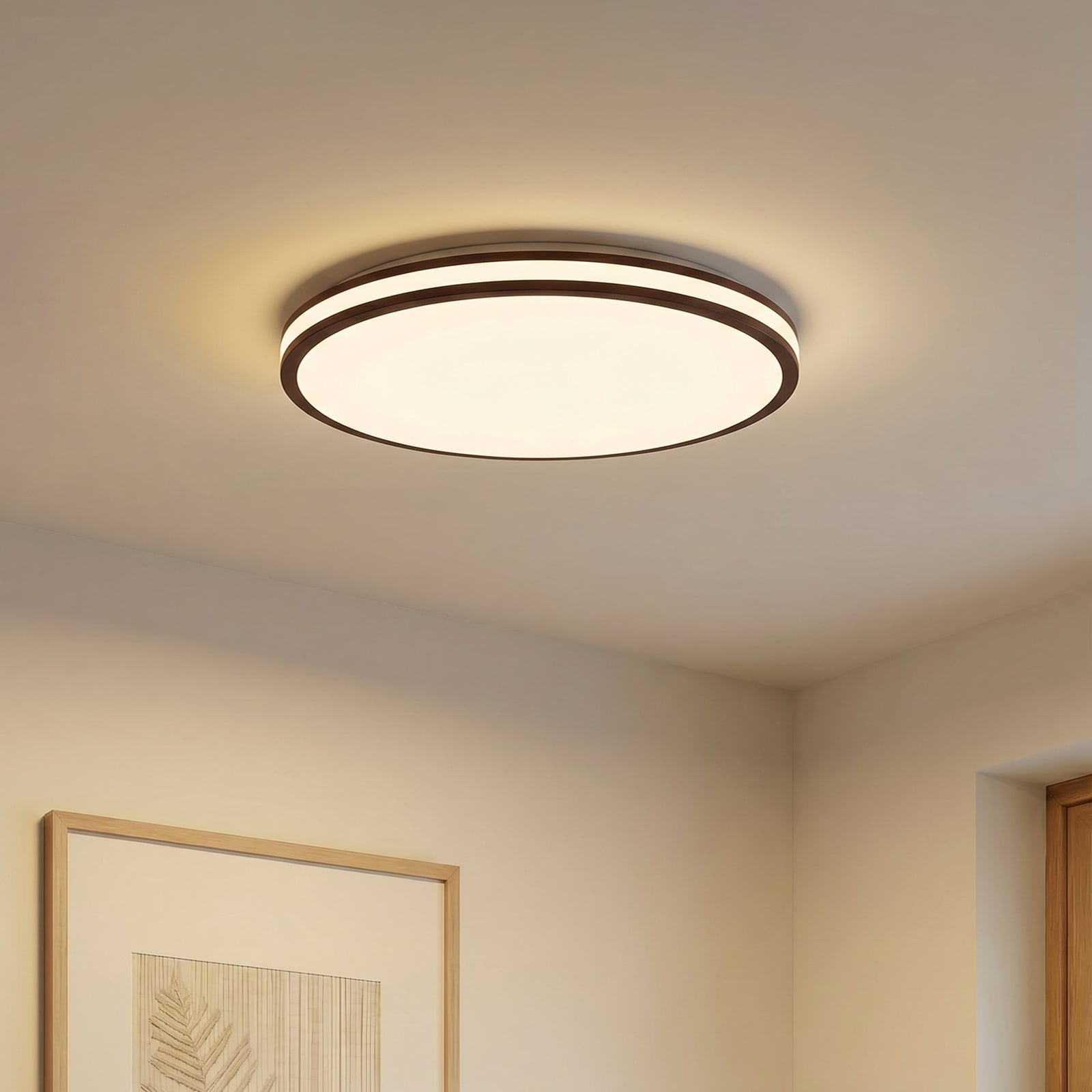 Emiva LED ceiling light, dark wood, CCT, Ø 50 cm, dimmable, timer - Lindby