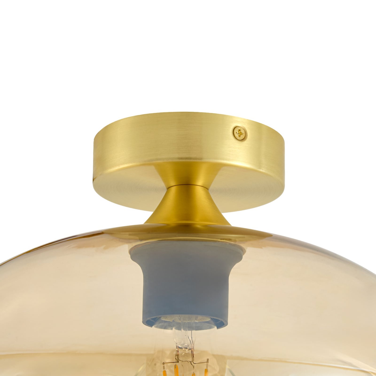 Lindby Zehra ceiling light, brass/amber, Ø 28 cm, glass