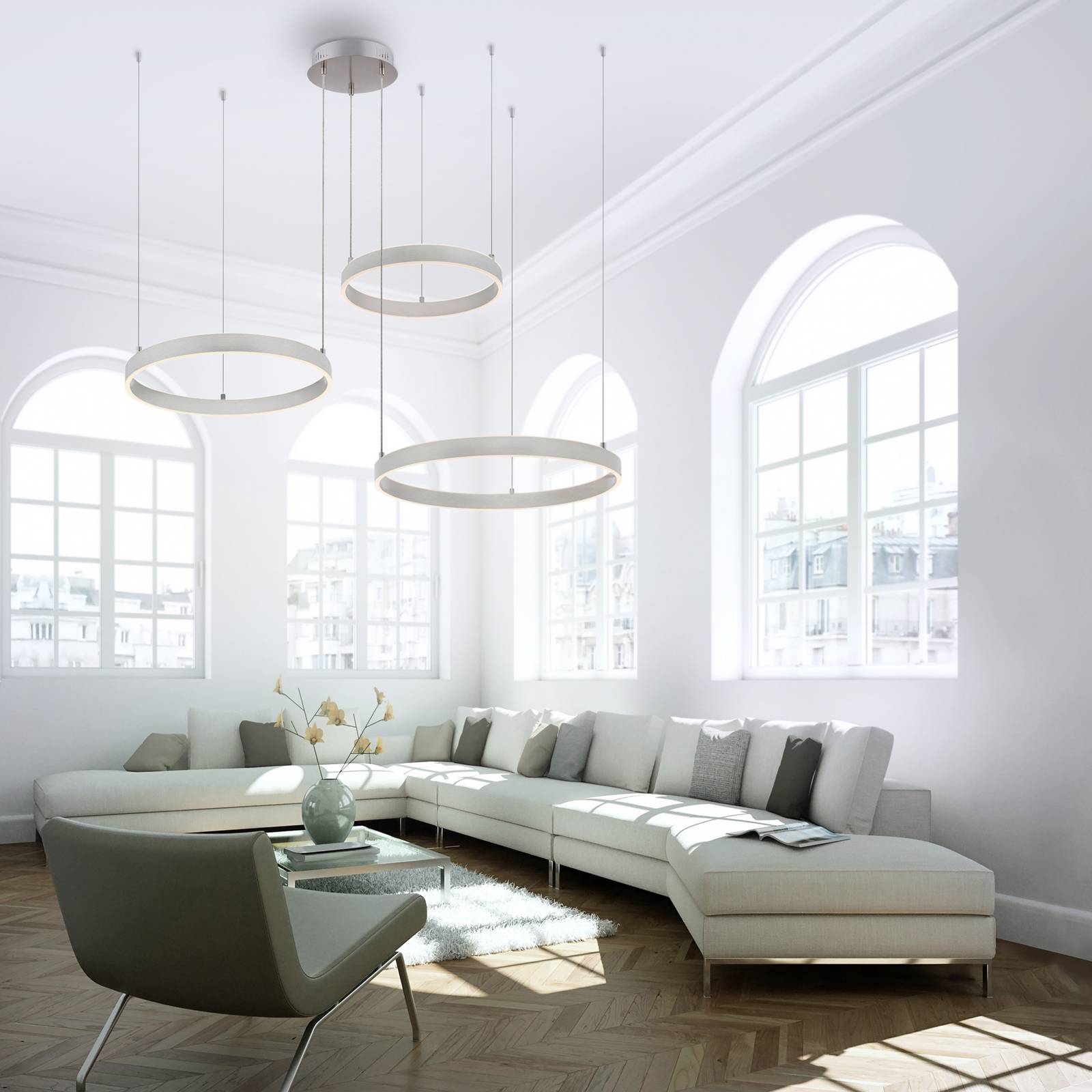  Just Light. Gmbh Just Light. Gmbh Lilluti Led Pendant Light, Silver, Iron, Aluminium, 3 Rings 