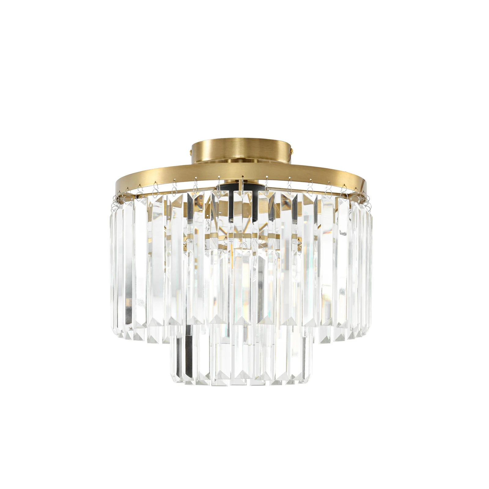 Lindby loftlampe Felicity, Ø 30 cm, messing, krystalglas