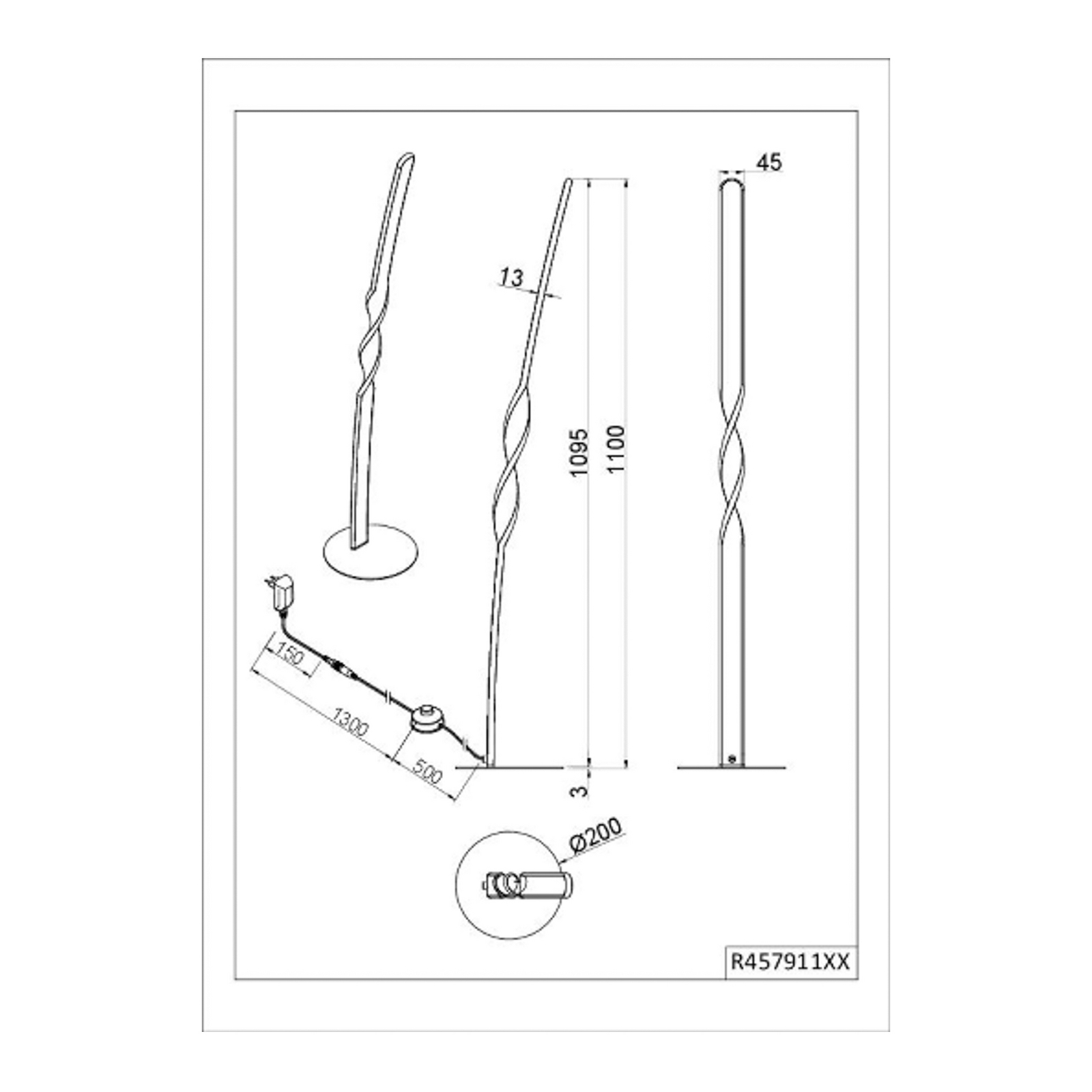 LED podna lampa Ginko, mat crna, metalna, visina 110 cm