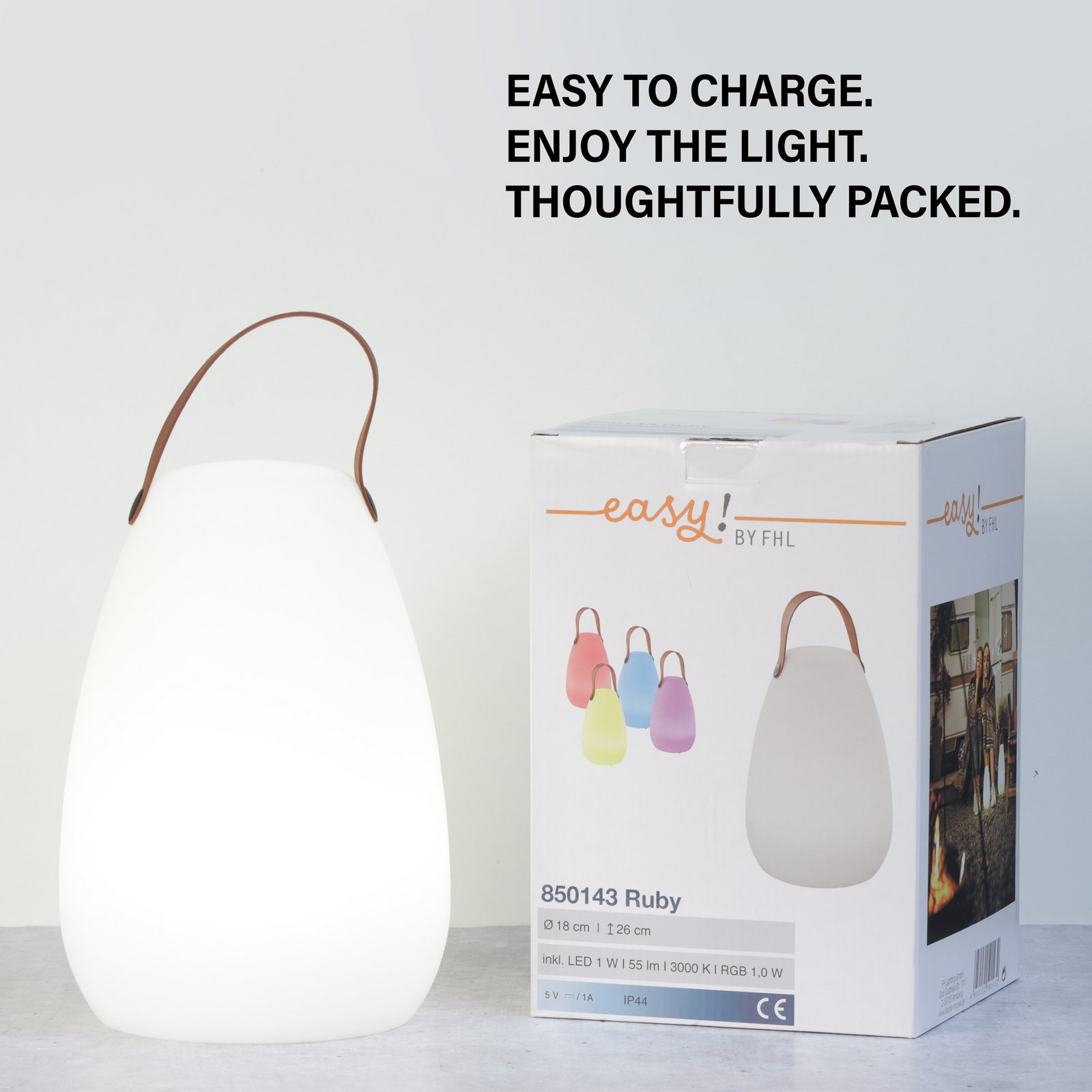 LED-Akku-Tischleuchte Ruby, Ø 18 cm, weiß, IP44, RGB dimmbar