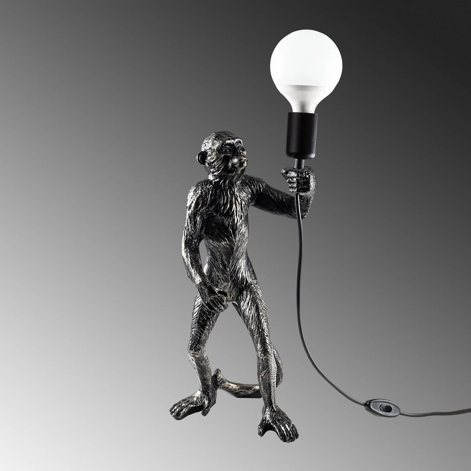 Lampa stołowa Singe, czarna, poliester, wysokość 46 cm, figurka małpy