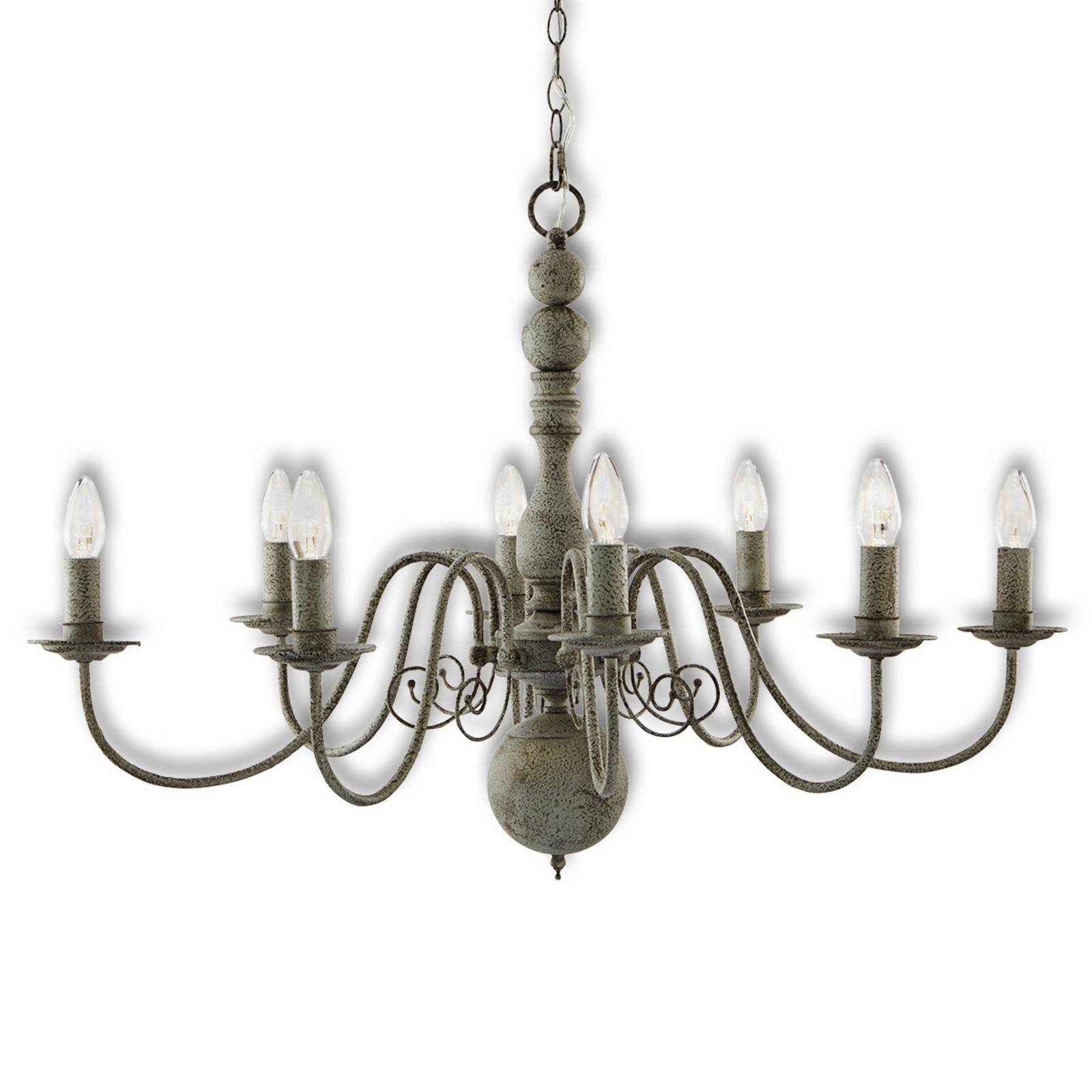 Searchlight 8-lamppuinen Greythorne-kattokruunu - kartano/rustiikki - kruunuvalaisin - lamppu Olohuoneen/ruokailutila harmaa