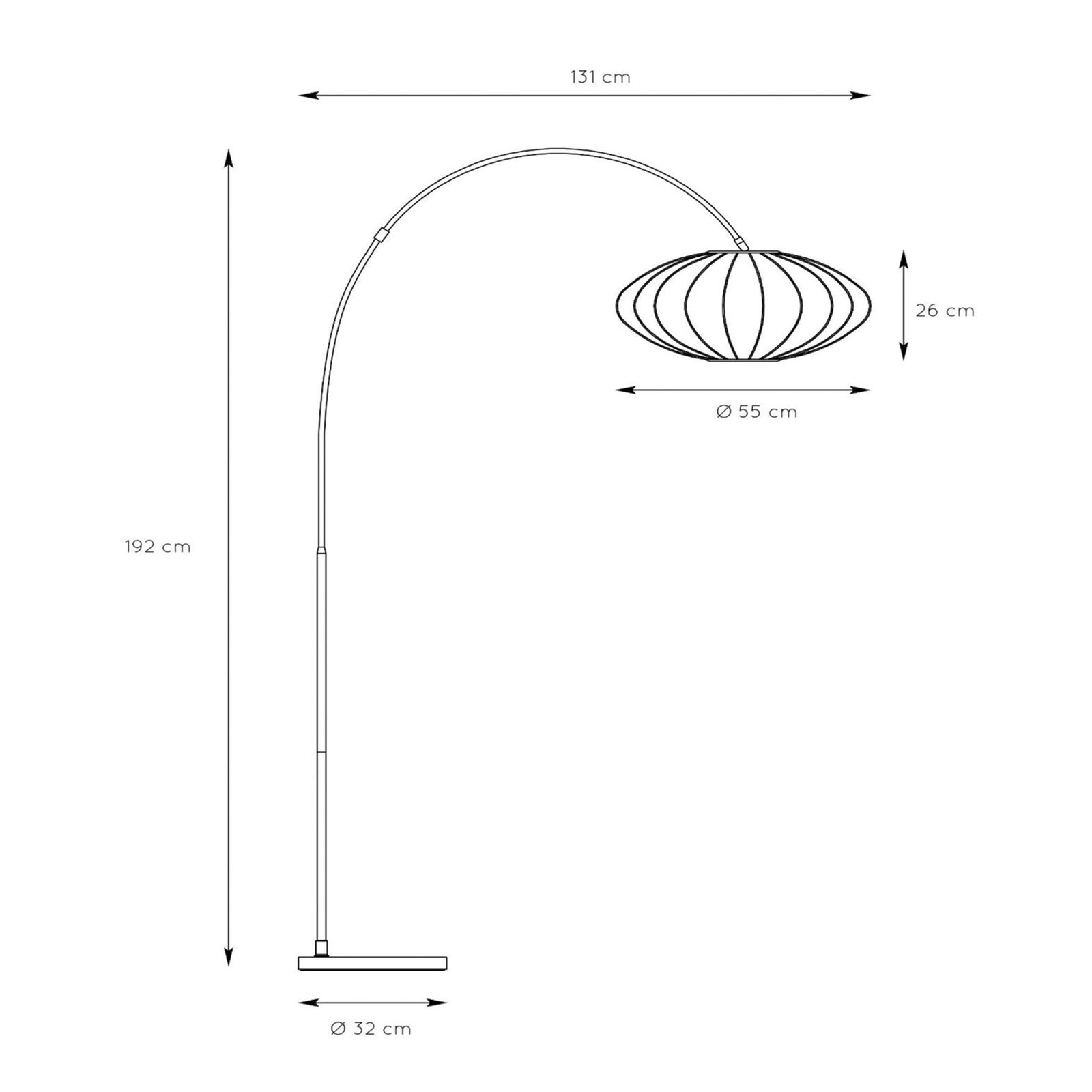 Candeeiro de arco Corina, creme, E27, 192 cm