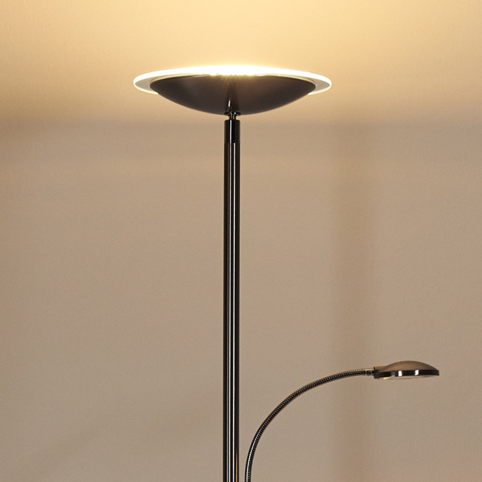 Malea lampadaire indirect LED avec liseuse, nickel