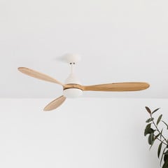 Ventilatore Poros, lampada LED bianco/legno chiaro