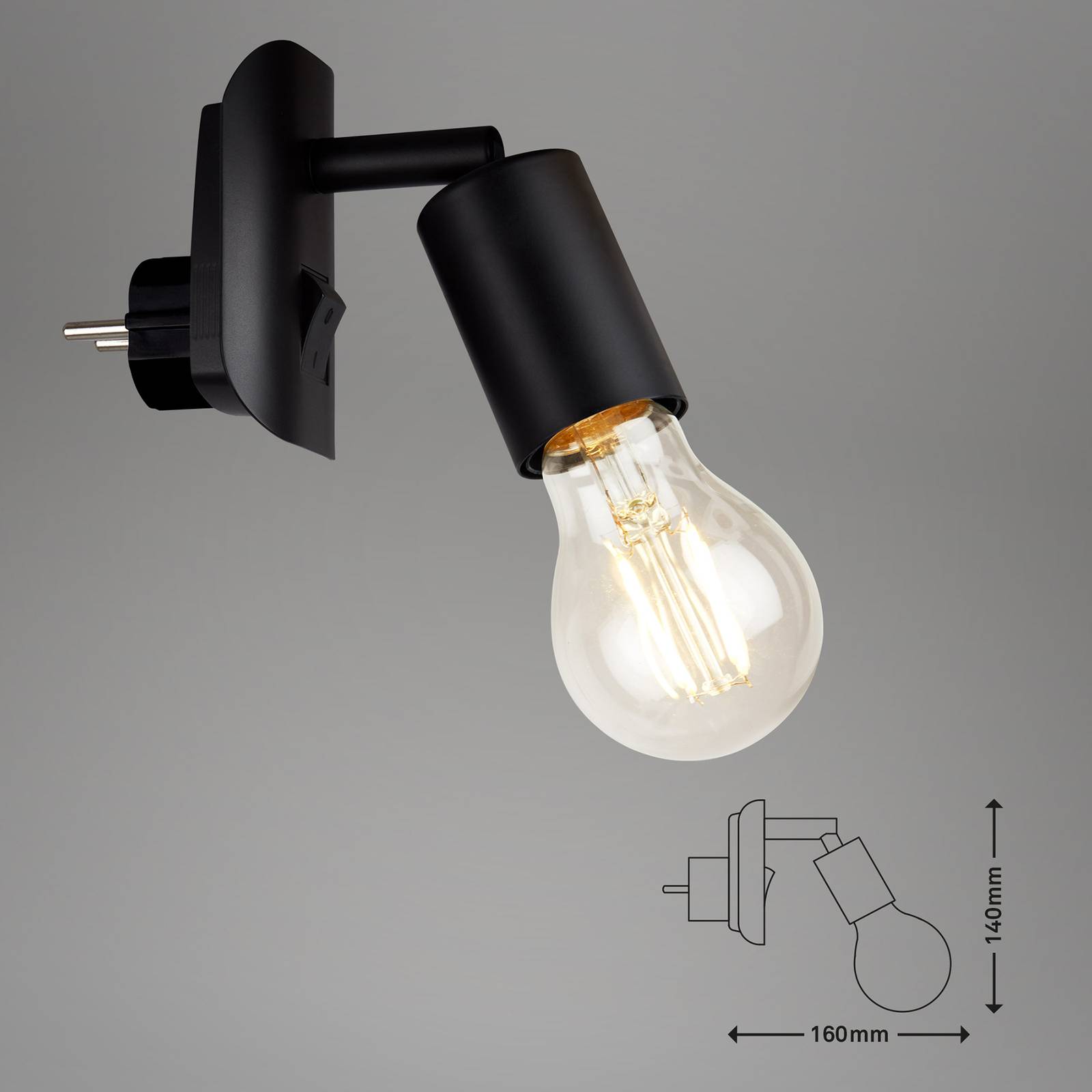 Lampa wtykowa Batita Retro, IP20, czarna