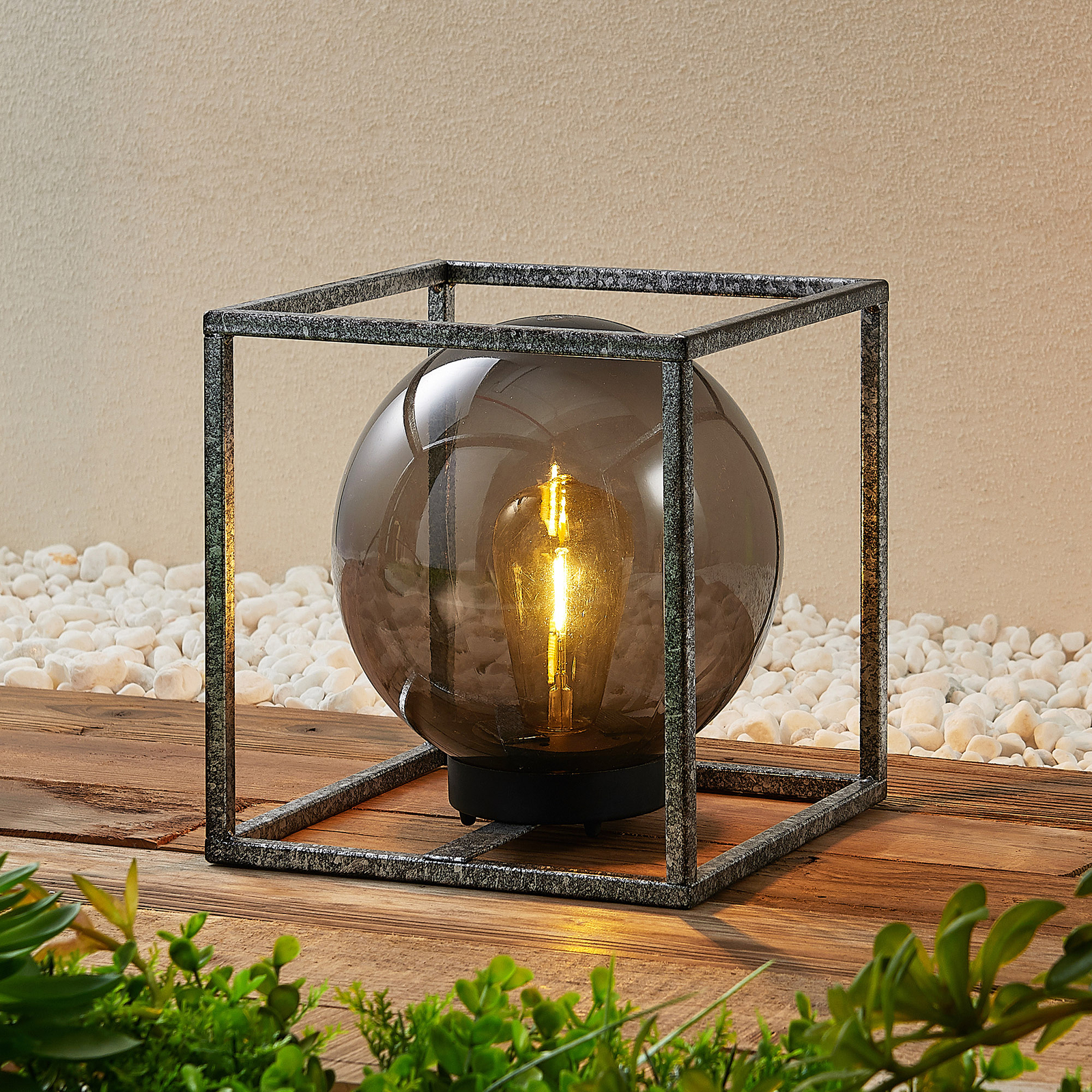 Lindby Purdie lampada LED solare, gabbia, sfera