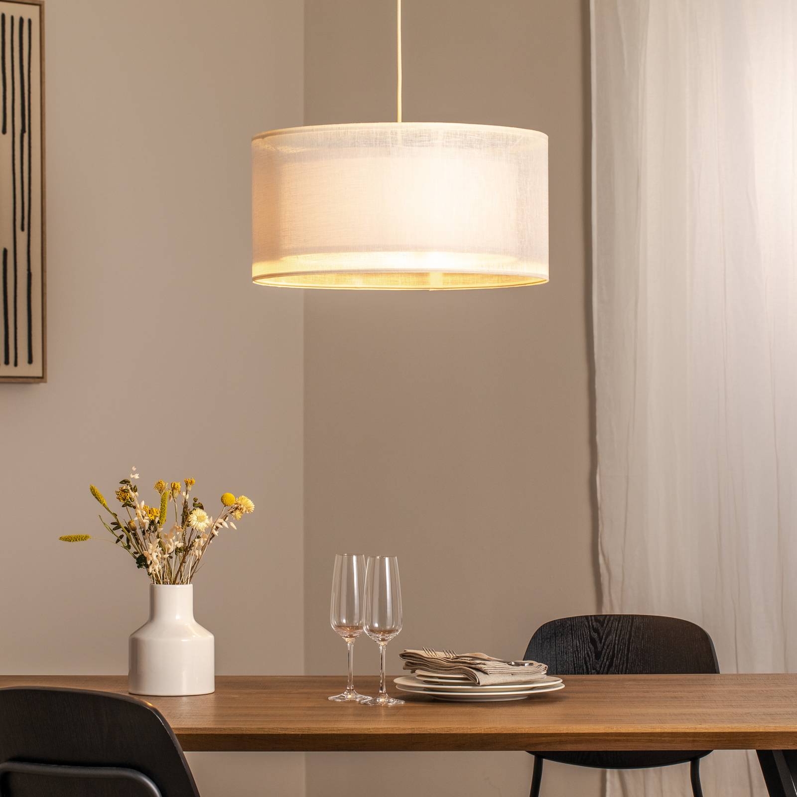 Hängeleuchte Duo Den Light, creme, Ø 50 cm, Leinen, PVC günstig online kaufen