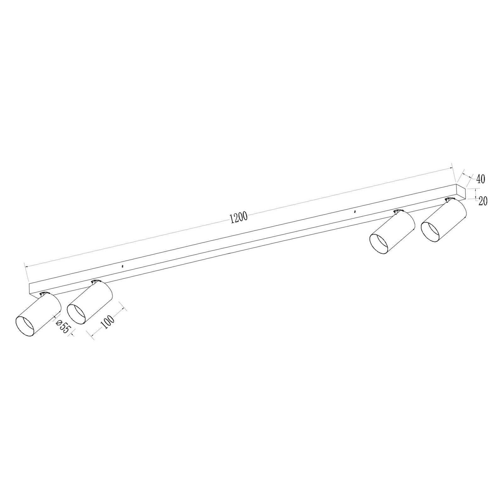 Spot de tavan Hero, negru/auriu, 4 becuri, 120 cm, metal