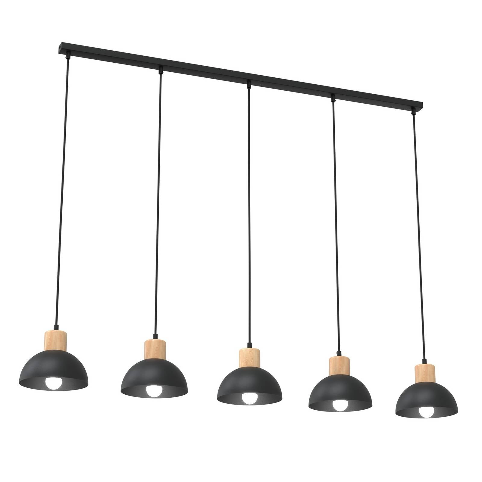 Pendellampe Seco, Länge 116 cm, schwarz, Metall/Holz, 5-flg.