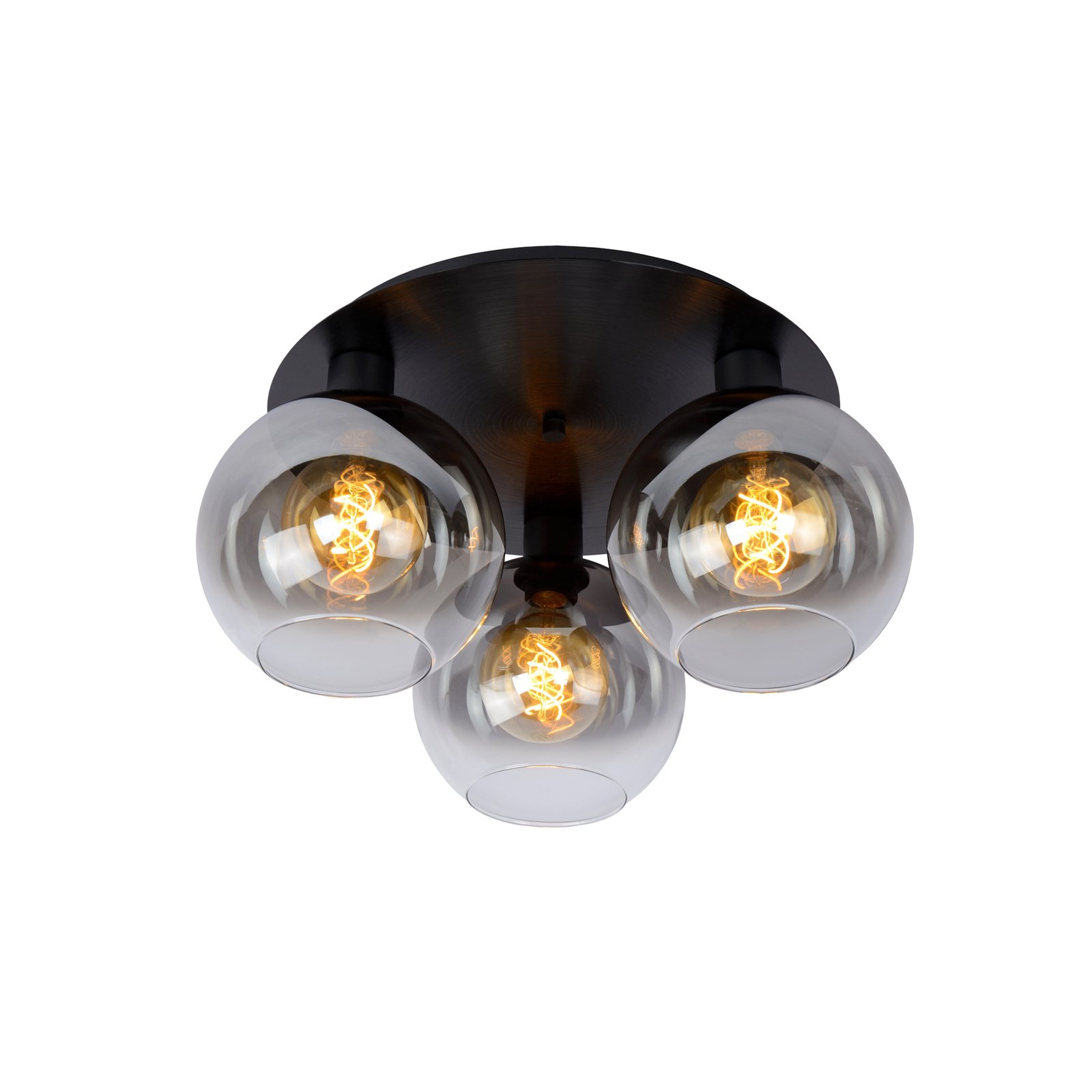 Marius ceiling light, black, Ø 50 cm, glass, 3-bulb