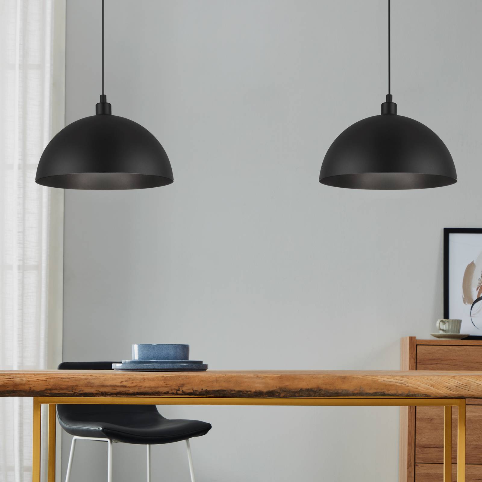 Pendellampe Winkworth, schwarz, Länge 118 cm, Metall, 2-flg. günstig online kaufen