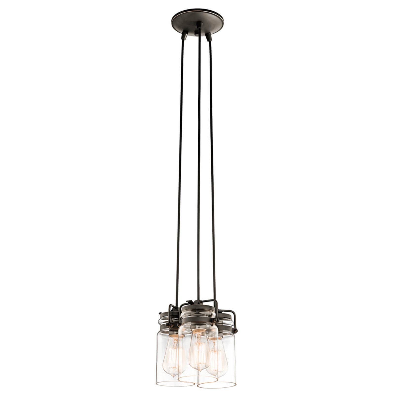 KICHLER Bundled pendant light Brinley three-bulb, for Living / Dining Room, metal, glass, E27, 100 W, energy efficiency: A++, H: 19.7 cm