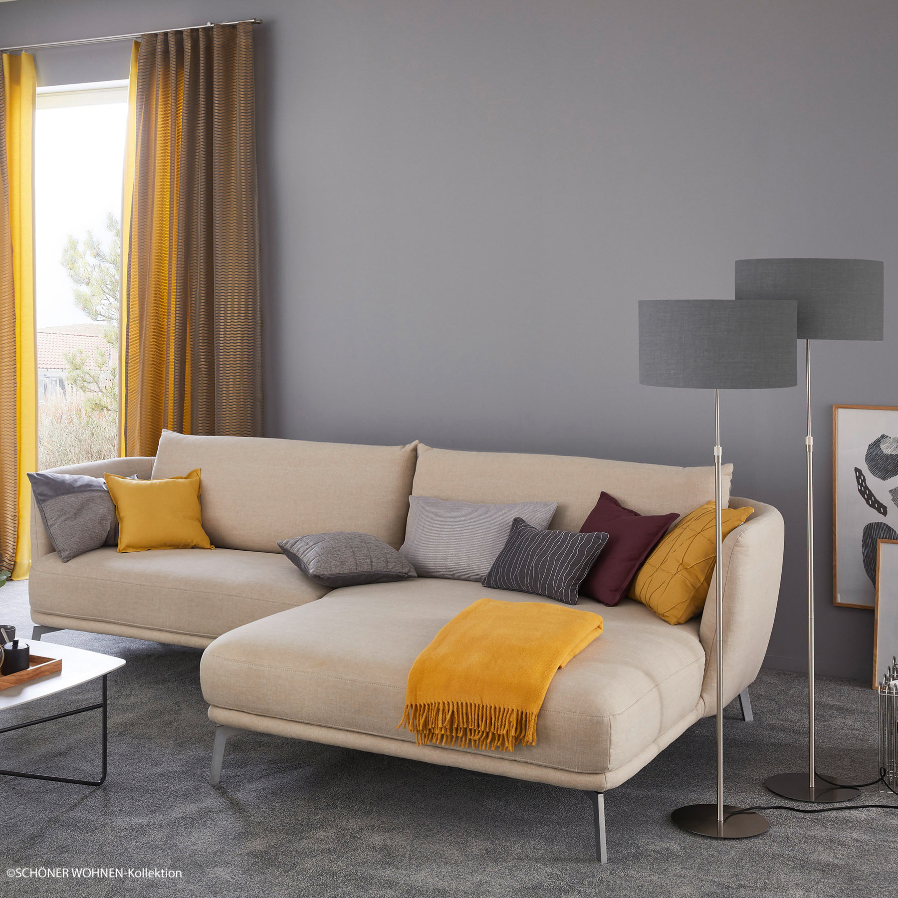 SCHÖNER WOHNEN Schöner Wohnen Pina floor lamp, dark grey, for Living / Dining Room, fabric, metal, E27, 40 W, energy efficiency: A++, H: 150 cm