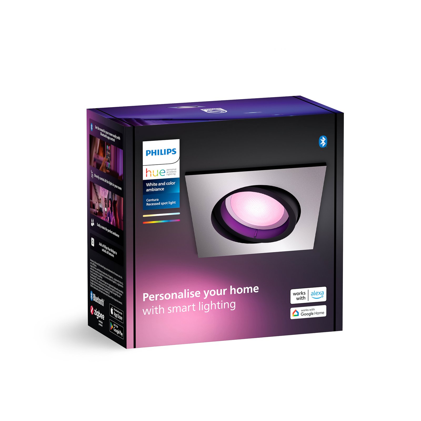 Philips Hue LED upotettava valonheitin Centura, alumiini 9x9 cm CCT RGB